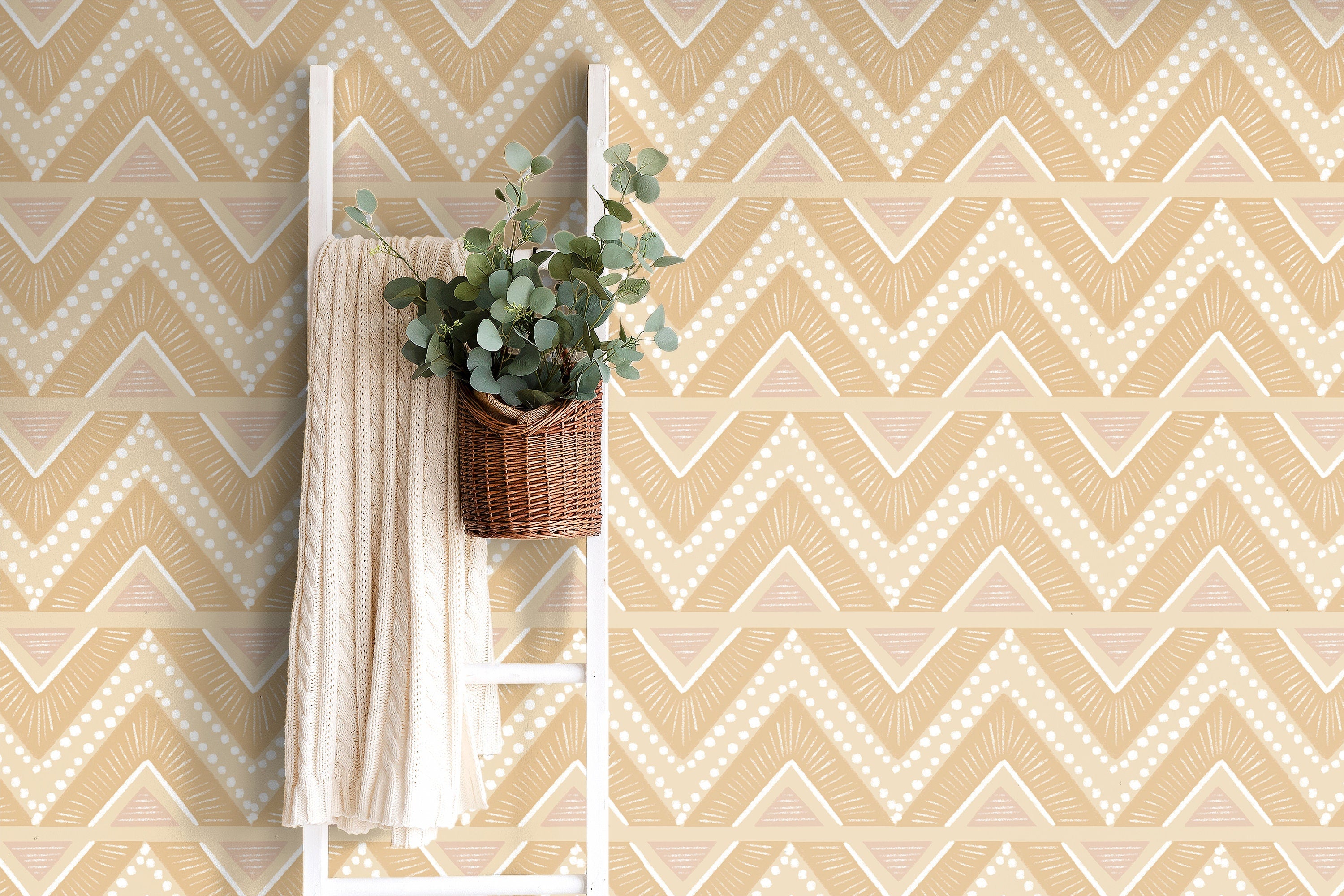 Tan Boho Geometric Wallpaper | Removable Wallpaper | Peel And Stick Wallpaper | Adhesive Wallpaper | Wall Paper Peel Stick Wall Mural 3609 - JamesAndColors