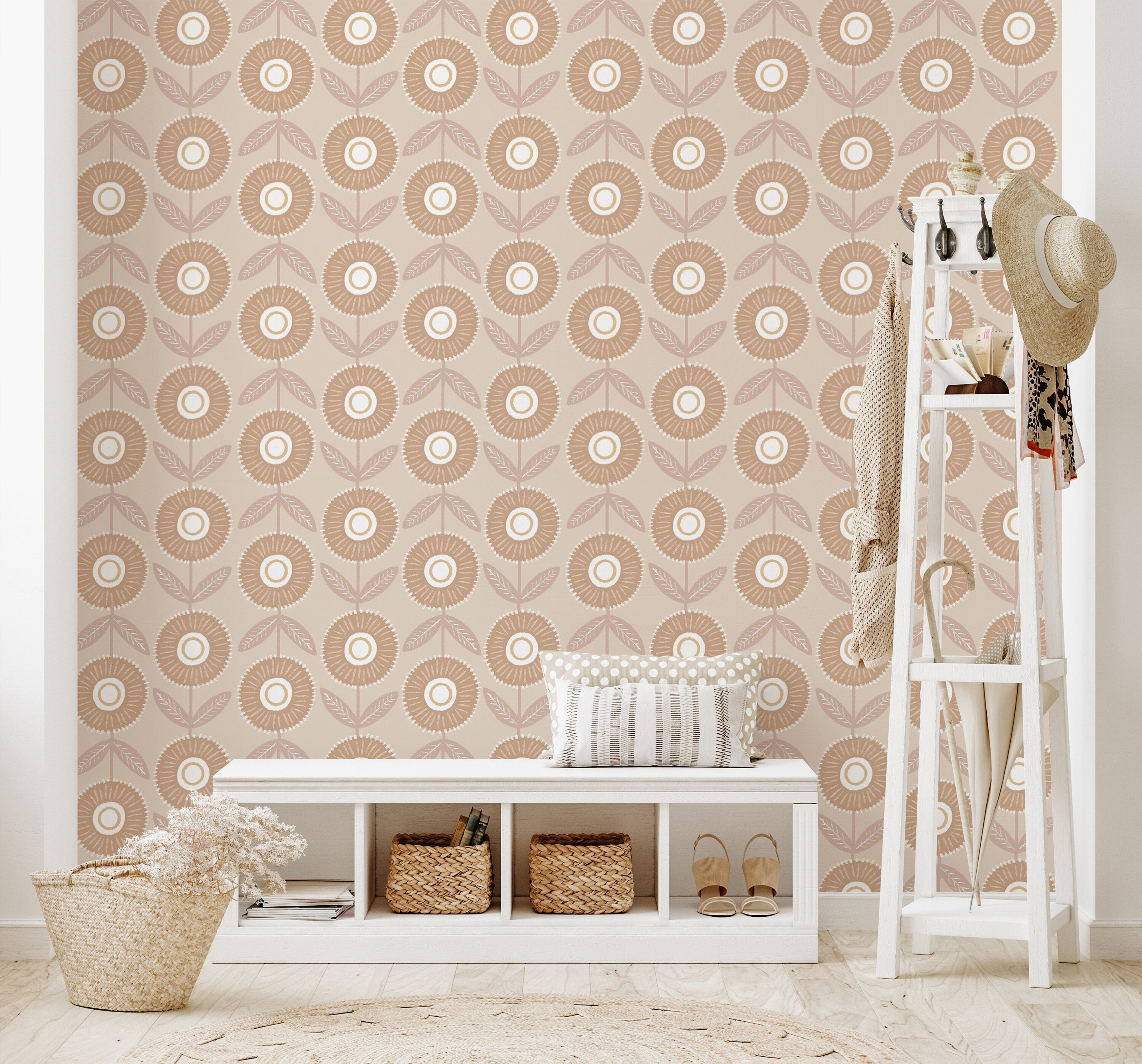 Farmhouse Floral Wallpaper | Removable Wallpaper | Peel And Stick Wallpaper | Adhesive Wallpaper | Wall Paper Peel Stick Wall Mural 3608 - JamesAndColors