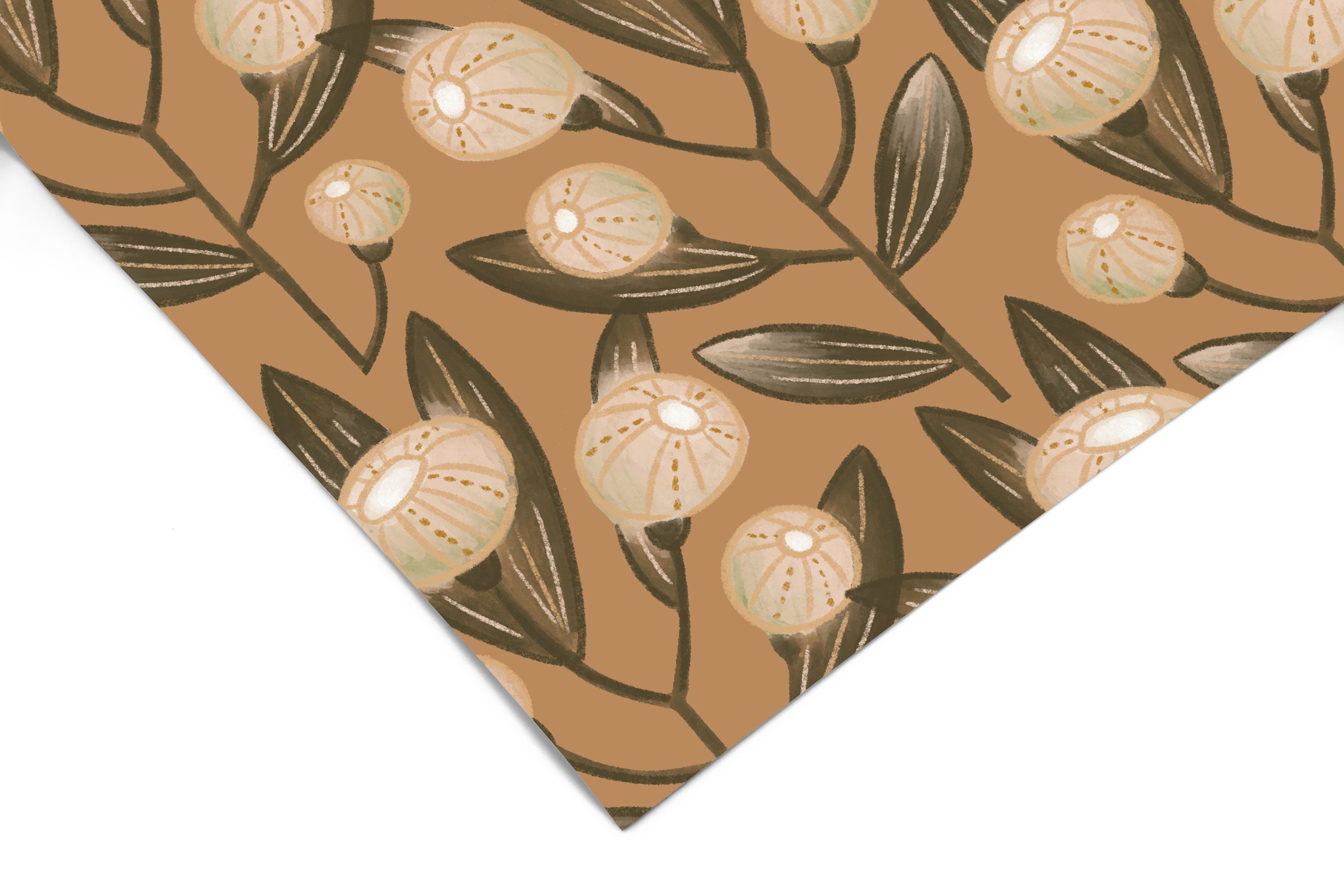 Farmhouse Tan Floral Contact Paper | Peel And Stick Wallpaper | Removable Wallpaper | Shelf Liner | Drawer Liner | Peel and Stick Paper 997