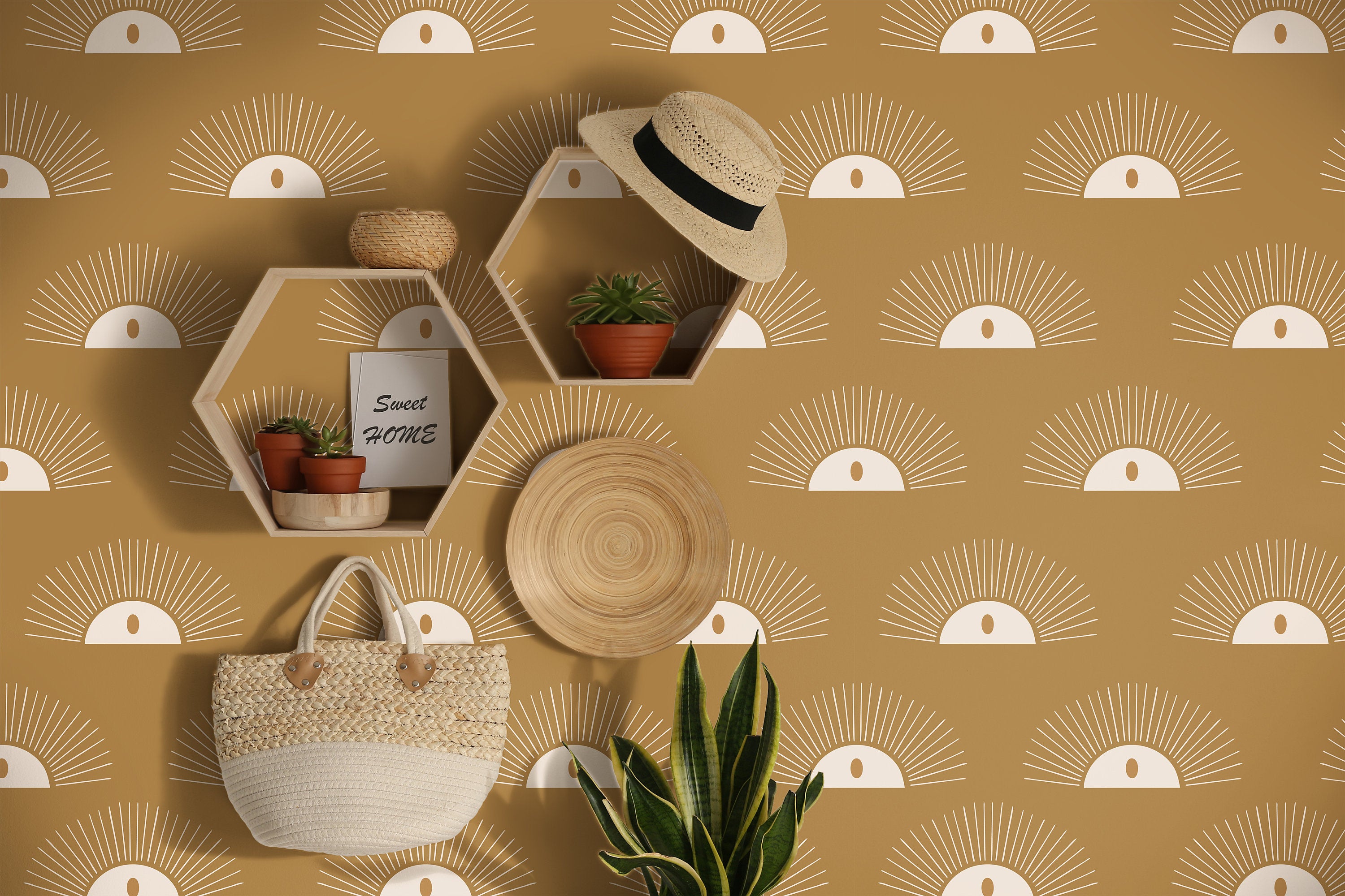 Faded Sun Boho Wallpaper | Wallpaper Peel and Stick | Removable Wallpaper | Wall Paper Peel And Stick | Wall Mural Wall Decor 2399 - JamesAndColors