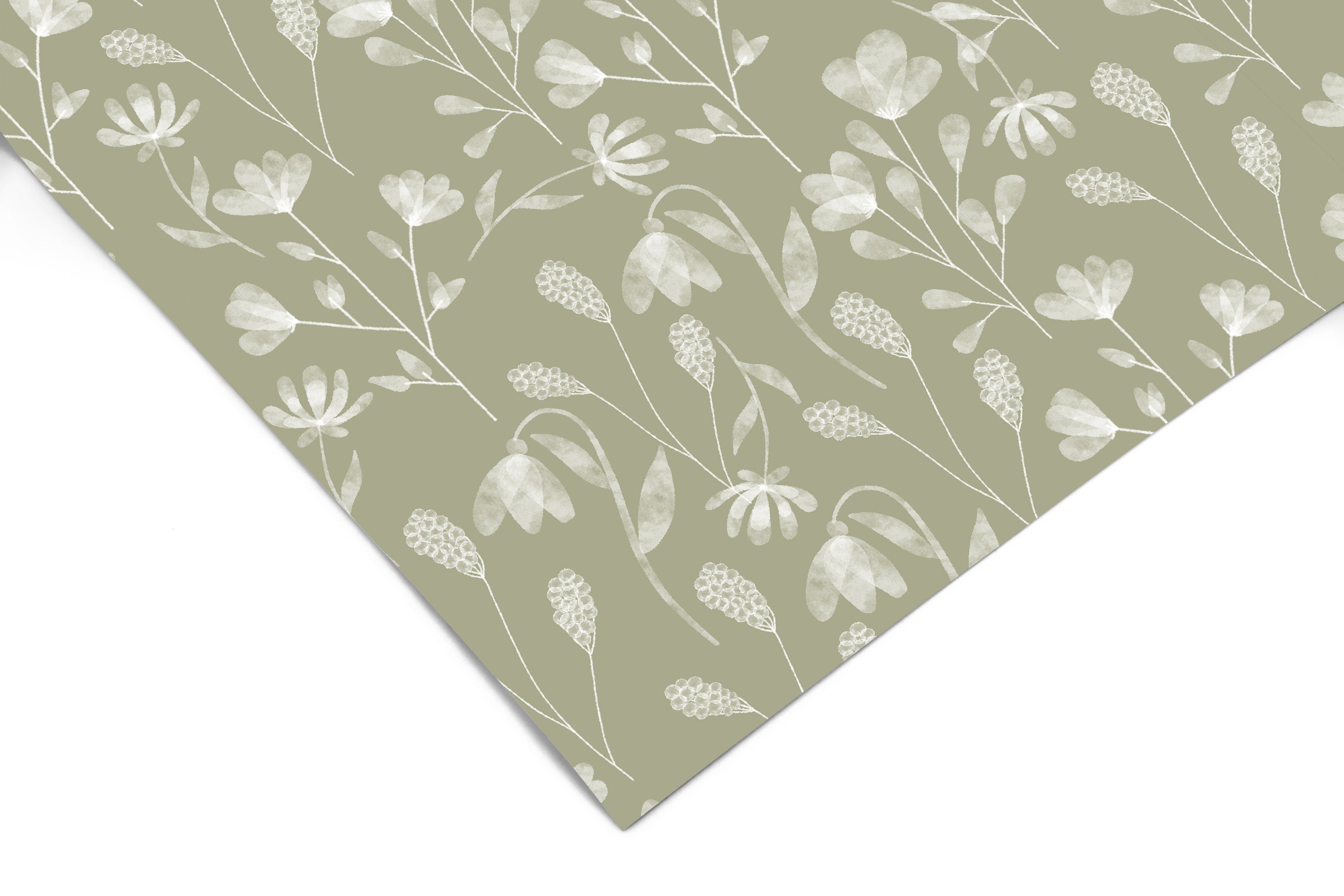 Olive Green Floral Contact Paper Peel And Stick Wallpaper | Removable Wallpaper | Shelf Liner | Drawer Liner | Peel and Stick Paper 1005