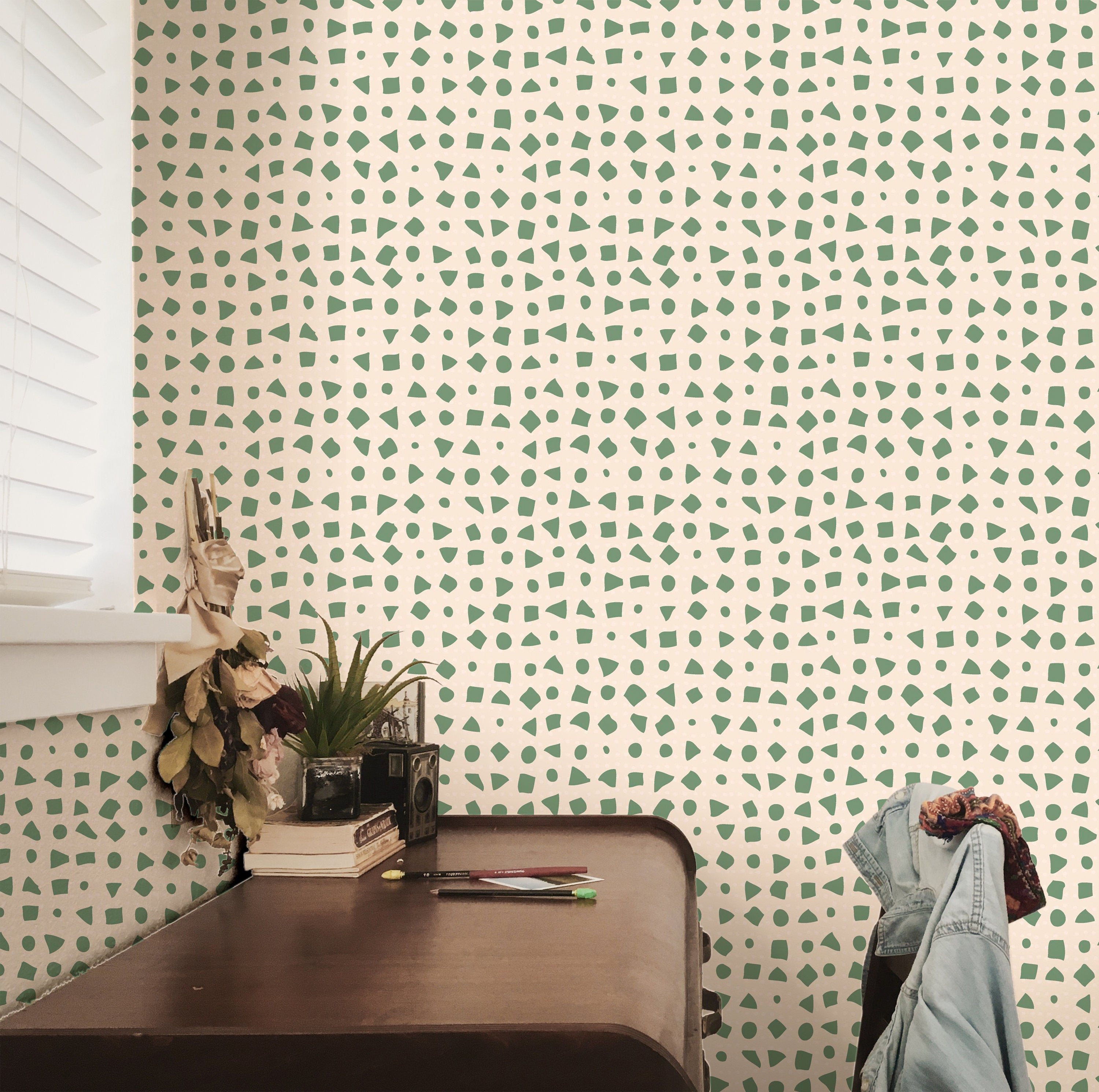 Cream And Olive Green Wallpaper | Wallpaper Peel and Stick | Removable Wallpaper | Wall Paper Peel And Stick | Wall Mural | Wall Decor 370 - JamesAndColors