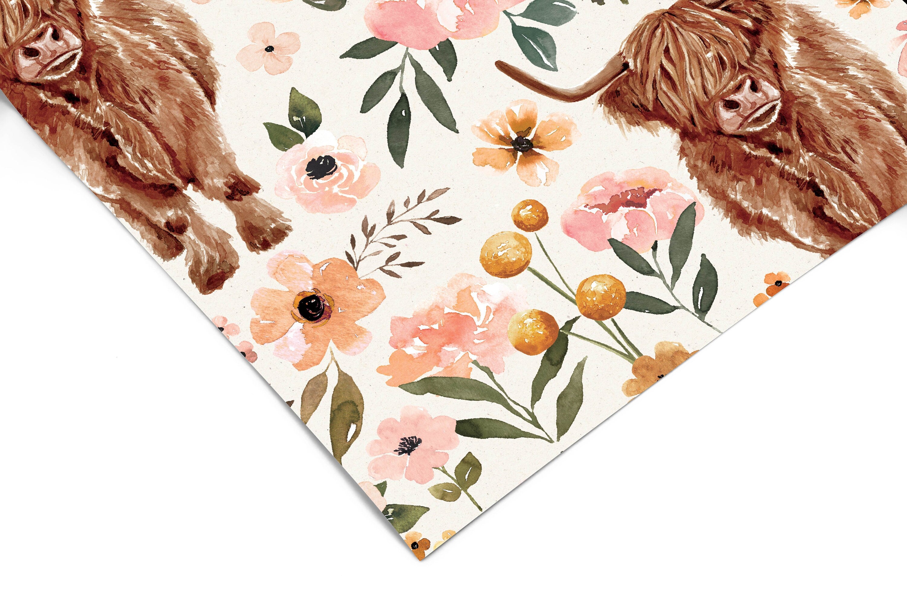 Highland Cow Floral Wallpaper | Girls Nursery Wallpaper | Kids Wallpaper | Childrens Wallpaper | Peel Stick Removable Wallpaper | 3742 - JamesAndColors
