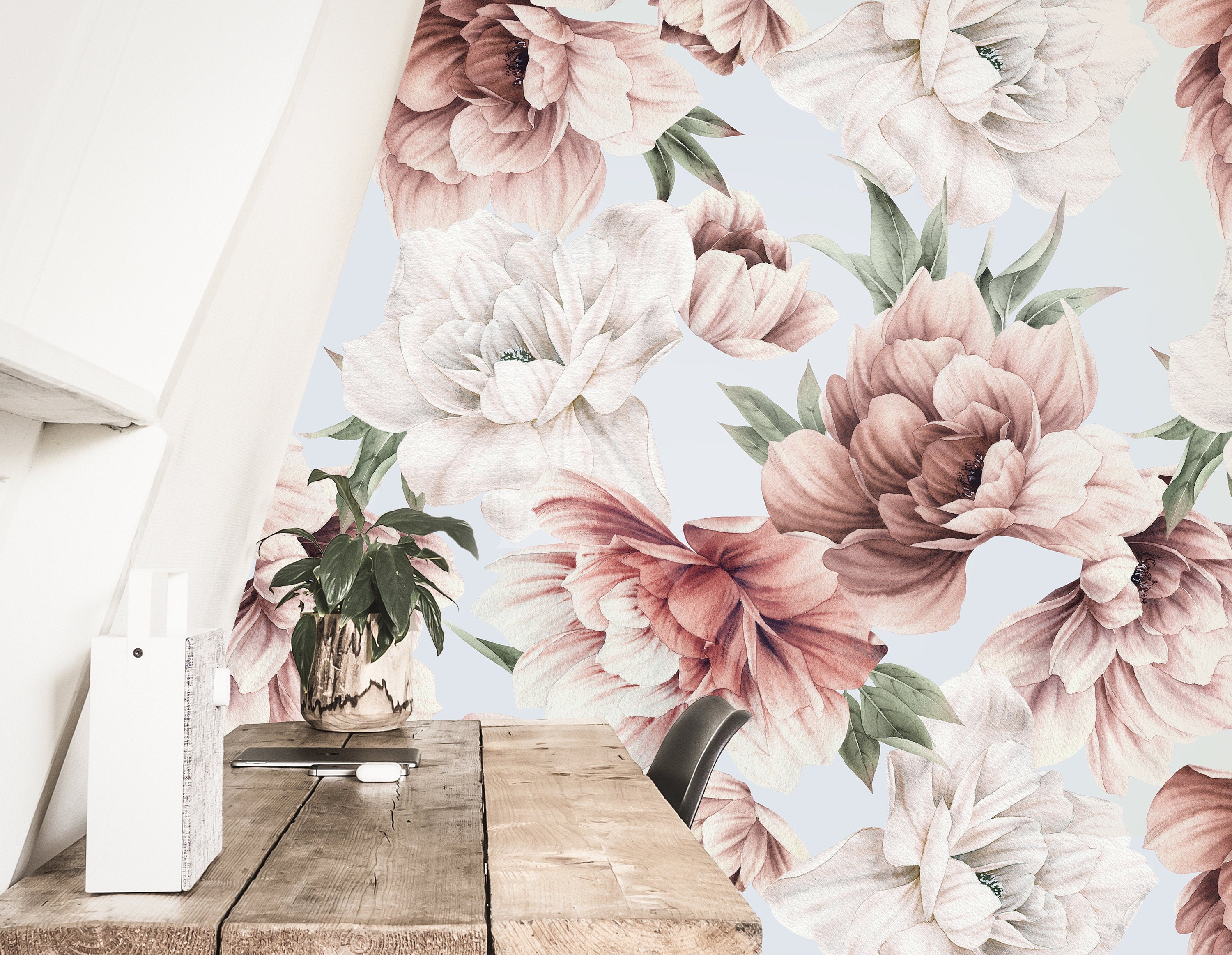 Large Floral Peony Wallpaper | Removable Wallpaper | Peel And Stick Wallpaper | Adhesive Wallpaper | Wall Paper Peel Stick Wall Mural 3670 - JamesAndColors