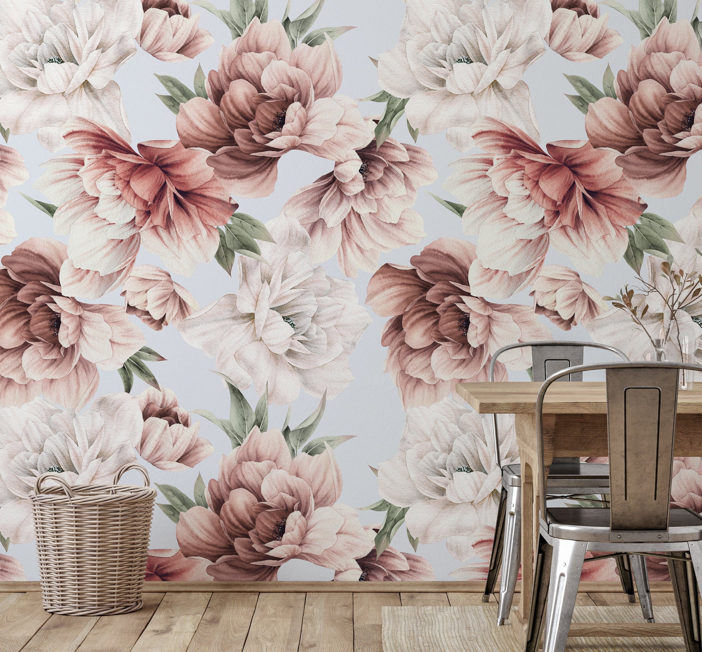 Large Floral Peony Wallpaper | Removable Wallpaper | Peel And Stick Wallpaper | Adhesive Wallpaper | Wall Paper Peel Stick Wall Mural 3670 - JamesAndColors