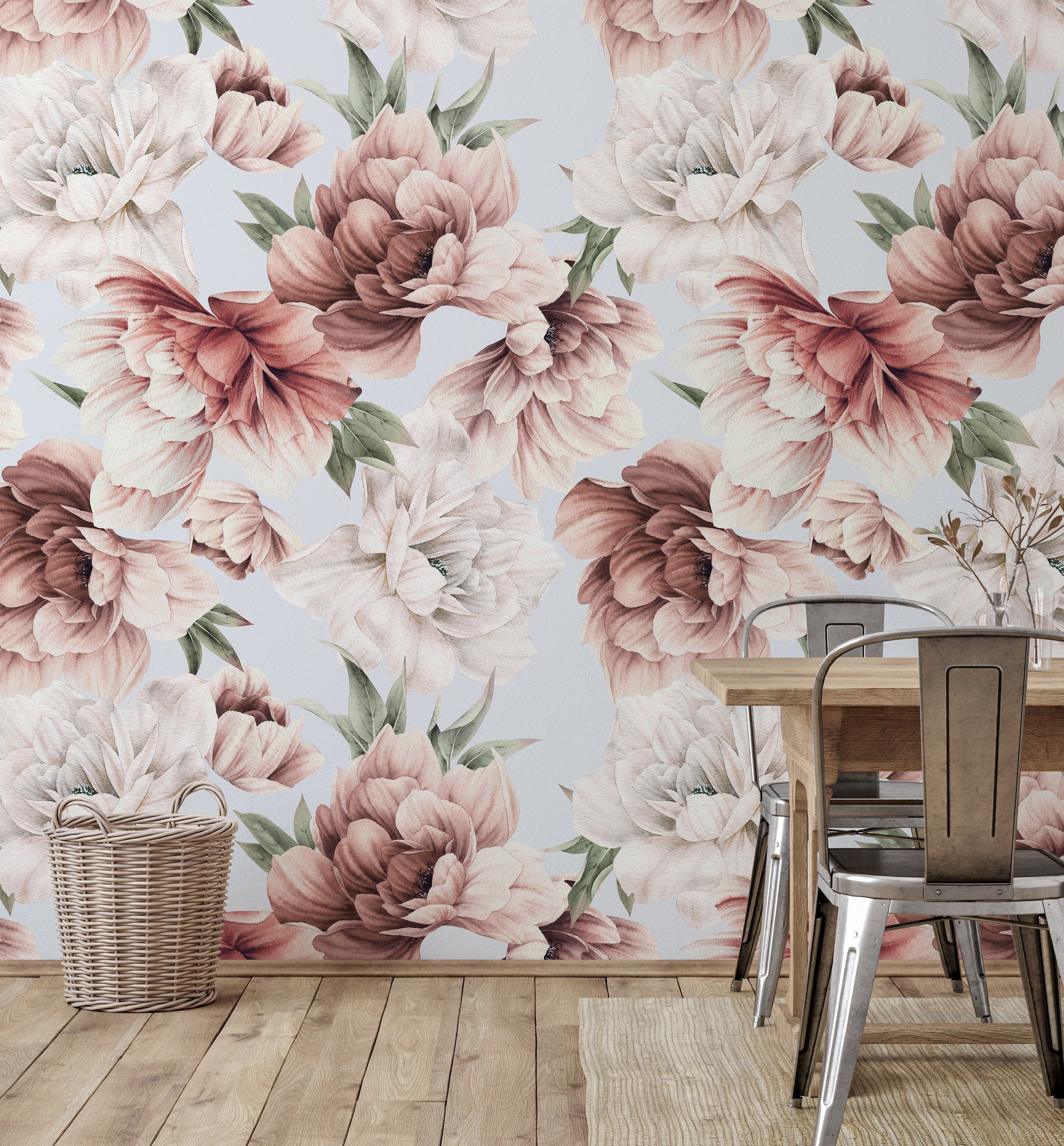 Large Floral Peony Wallpaper | Removable Wallpaper | Peel And Stick Wallpaper | Adhesive Wallpaper | Wall Paper Peel Stick Wall Mural 3670 - JamesAndColors