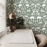 Wallpaper Peel and Stick Wallpaper Stampled Green White Colonial Animals Removable Wallpaper Wall Decor Home Decor Wall Art Room Decor 3764 - JamesAndColors