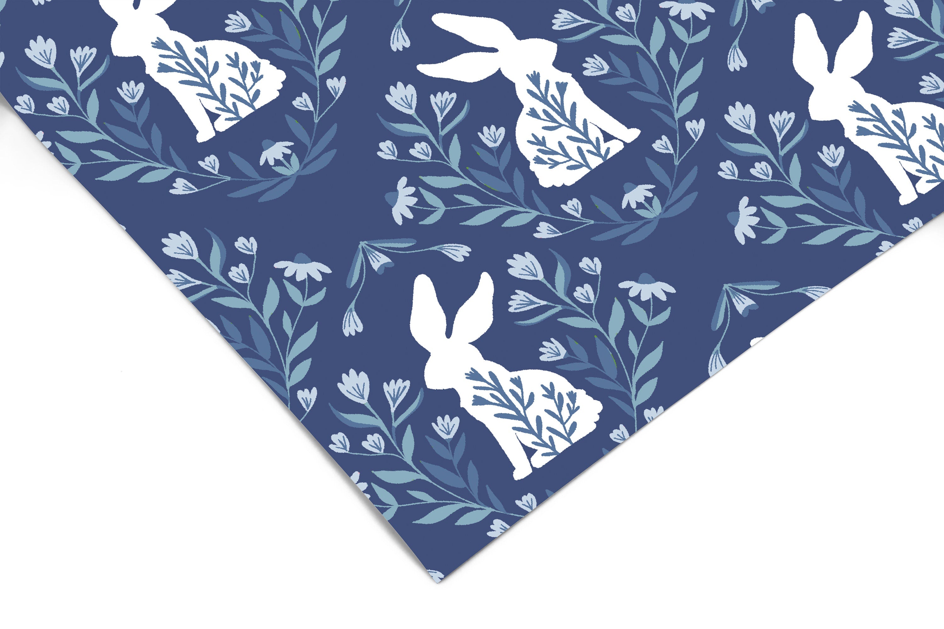 Wallpaper Peel and Stick Wallpaper Blue White Bunnies with Floral Removable Wallpaper Wall Decor Home Decor Wall Art Room Decor 3765 - JamesAndColors