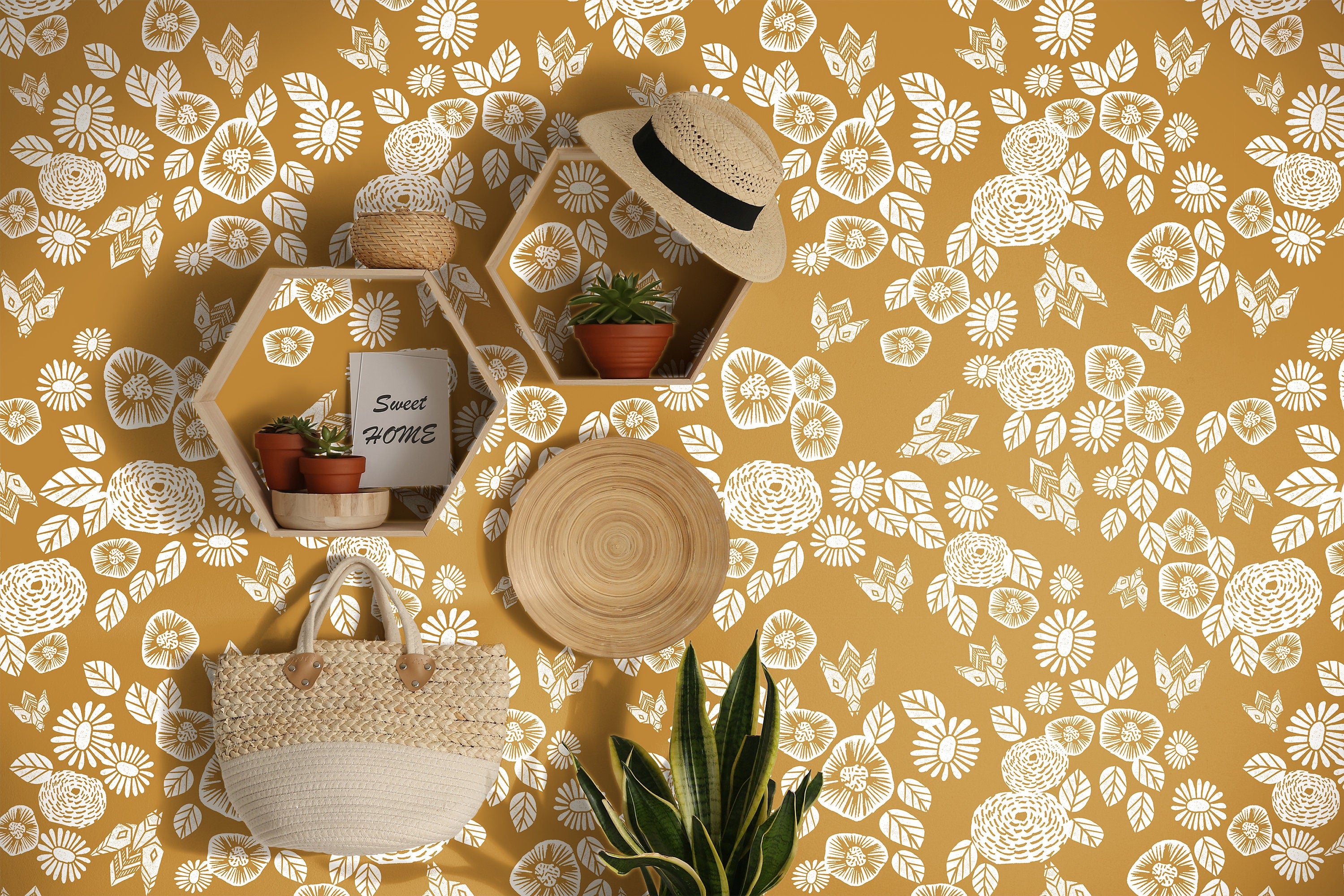 Wallpaper Peel and Stick Wallpaper Golden Bronze And White Floral Boho Removable Wallpaper Wall Decor Home Decor Wall Art Room Decor 3772