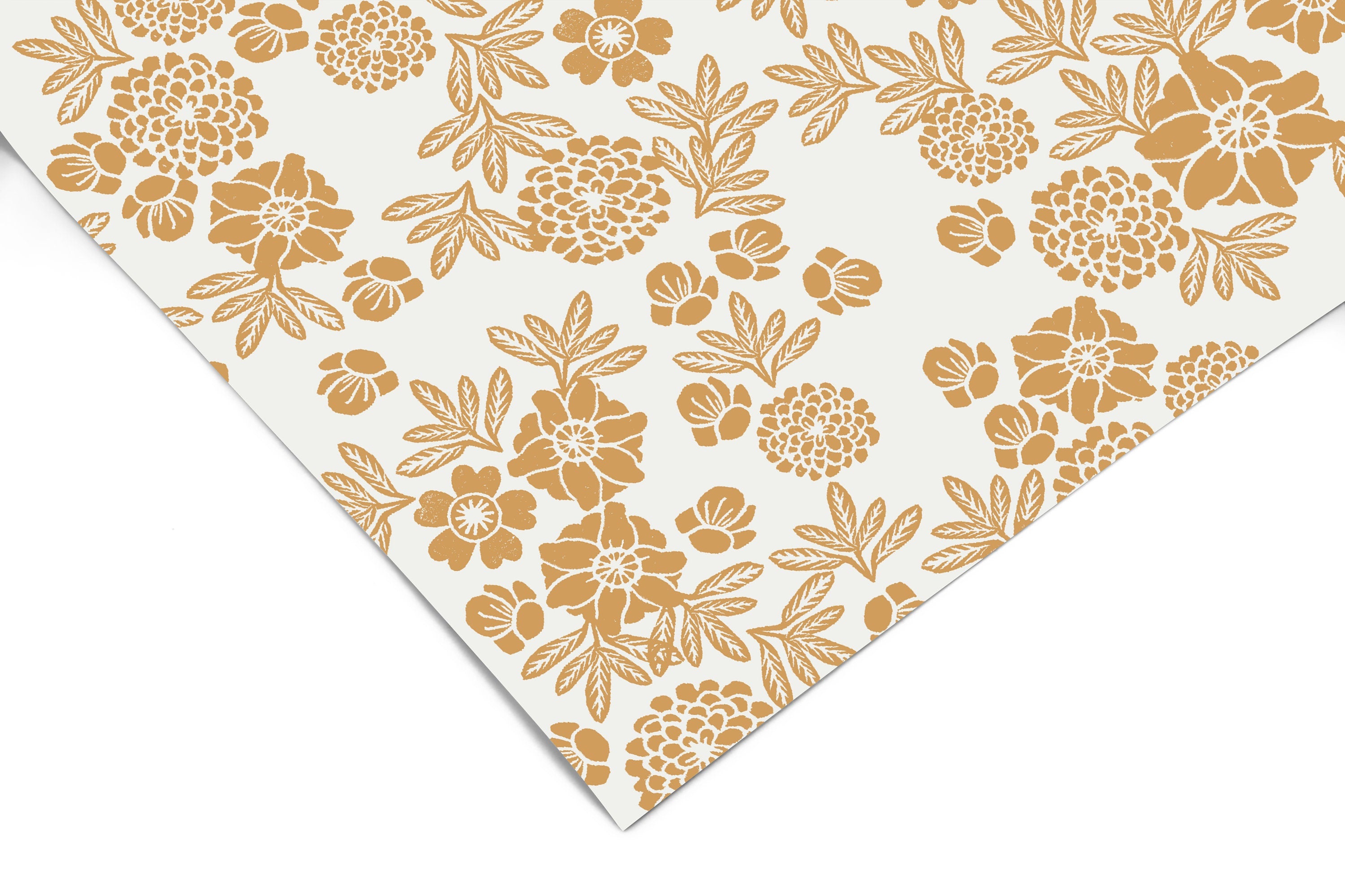 Gold Cream Floral Contact Paper | Peel And Stick Wallpaper | Removable Wallpaper | Shelf Liner | Drawer Liner | Peel and Stick Paper 1088