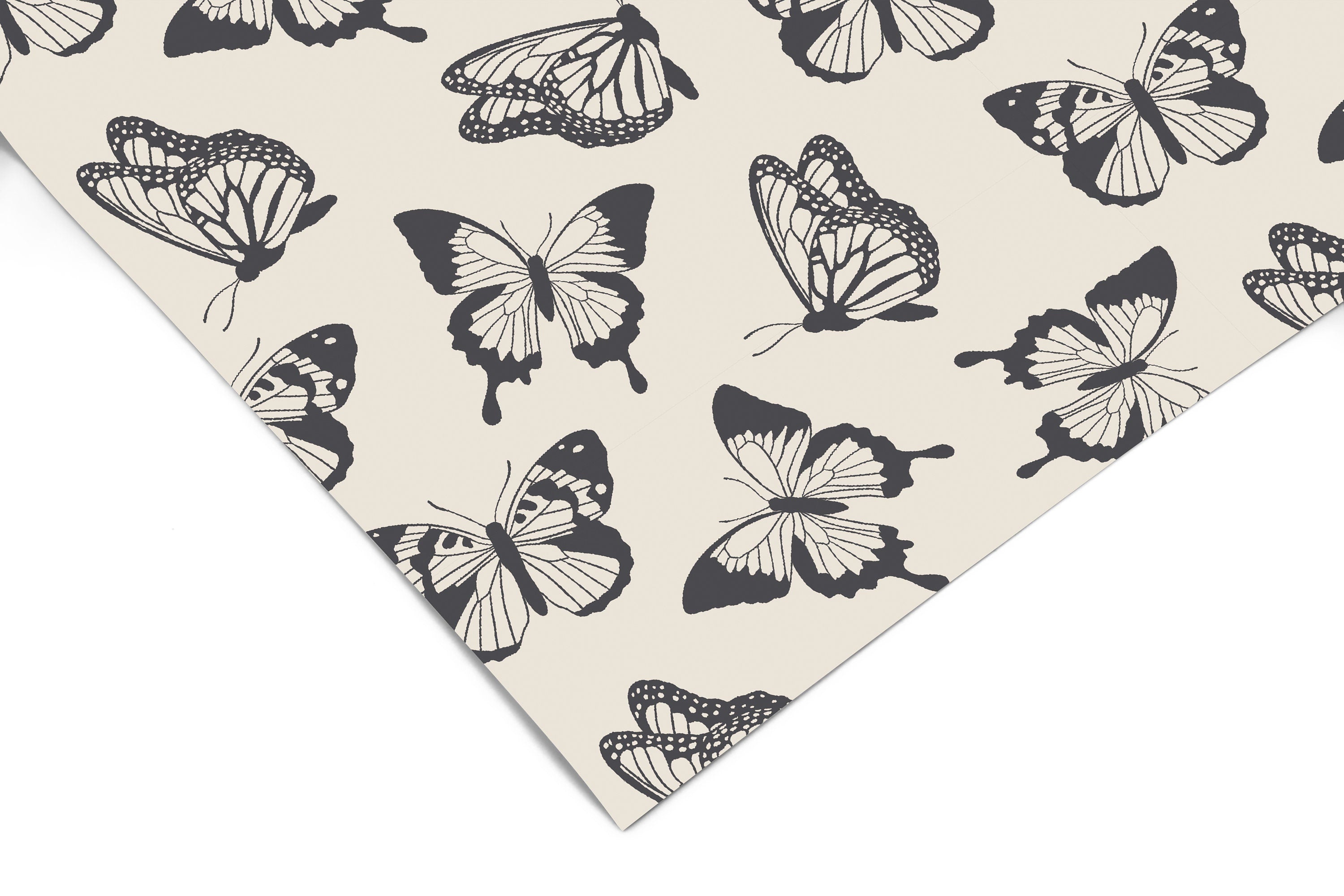 Black Cream Butterfly Contact Paper | Peel And Stick Wallpaper | Removable Wallpaper | Shelf Liner | Drawer Liner Peel and Stick Paper 1094 - JamesAndColors