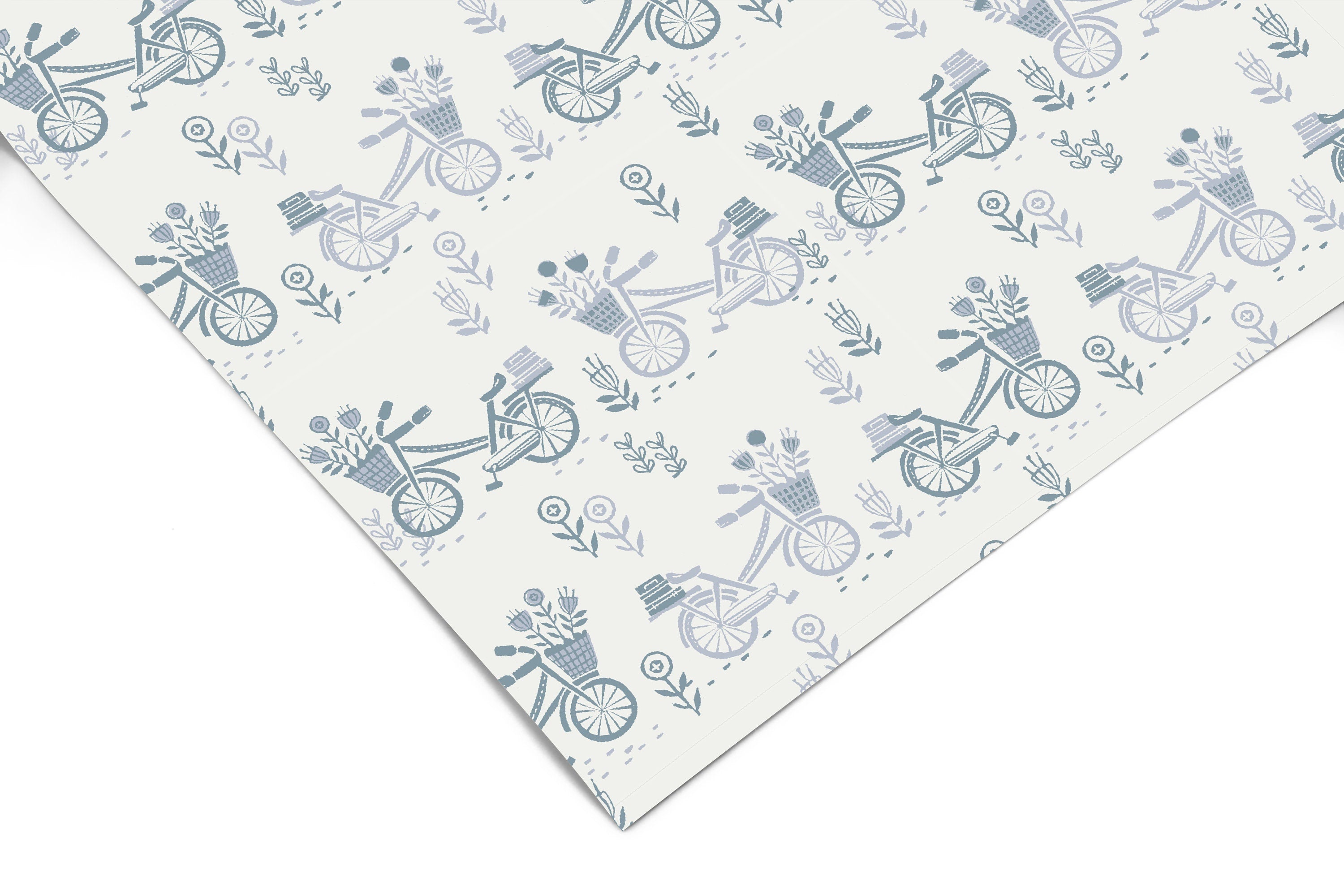 Blue Bicycles Floral Contact Paper | Peel And Stick Wallpaper | Removable Wallpaper | Shelf Liner | Drawer Liner Peel and Stick Paper 1095