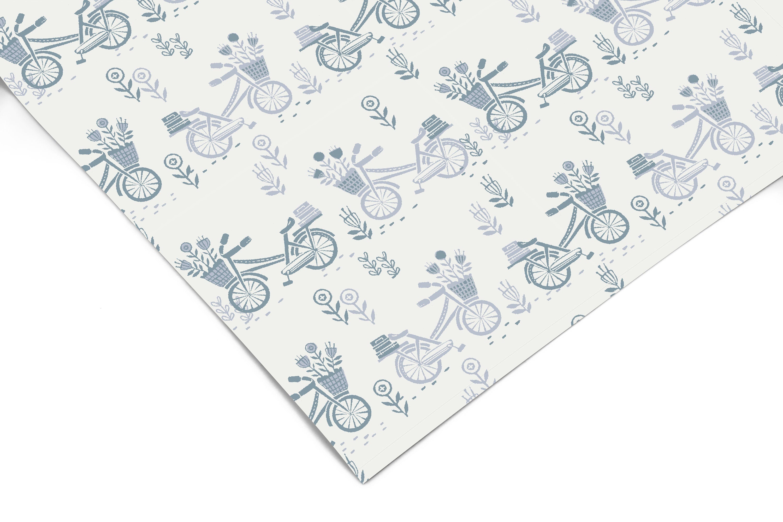 Blue Bicycles Floral Contact Paper | Shelf Liner | Drawer Liner Peel and Stick Paper 1095 - James And Colors