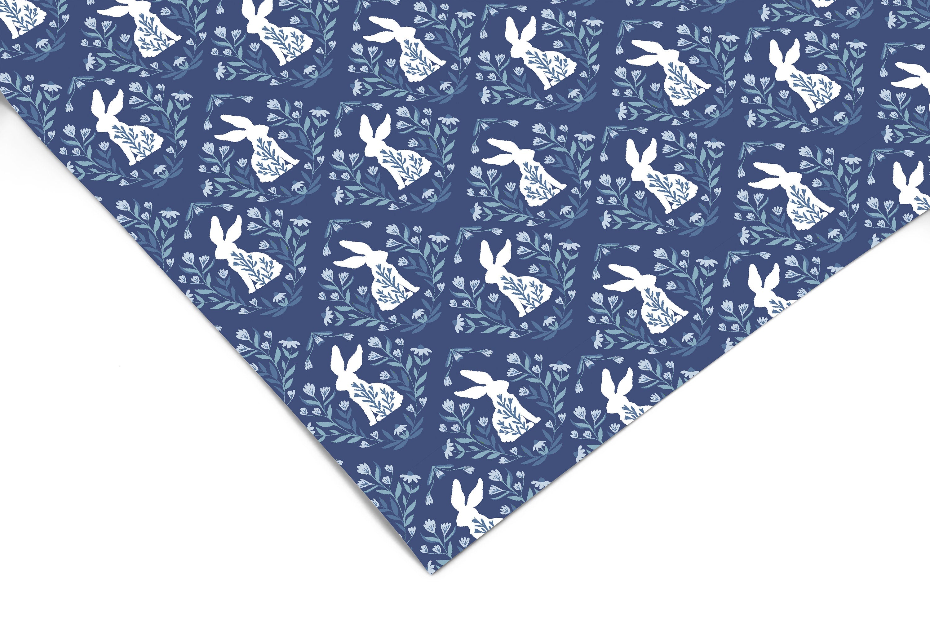 Blue Rabbits Floral Contact Paper | Peel And Stick Wallpaper | Removable Wallpaper | Shelf Liner | Drawer Liner Peel and Stick Paper 1100
