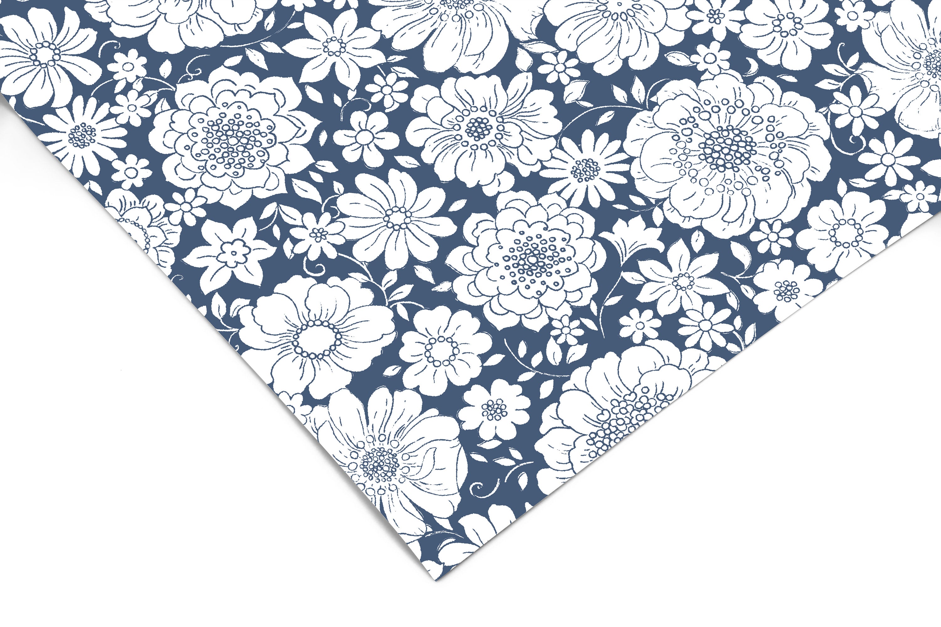 White And Blue Floral Contact Paper | Peel And Stick Wallpaper | Removable Wallpaper | Shelf Liner Drawer Liner Peel and Stick Paper 1110