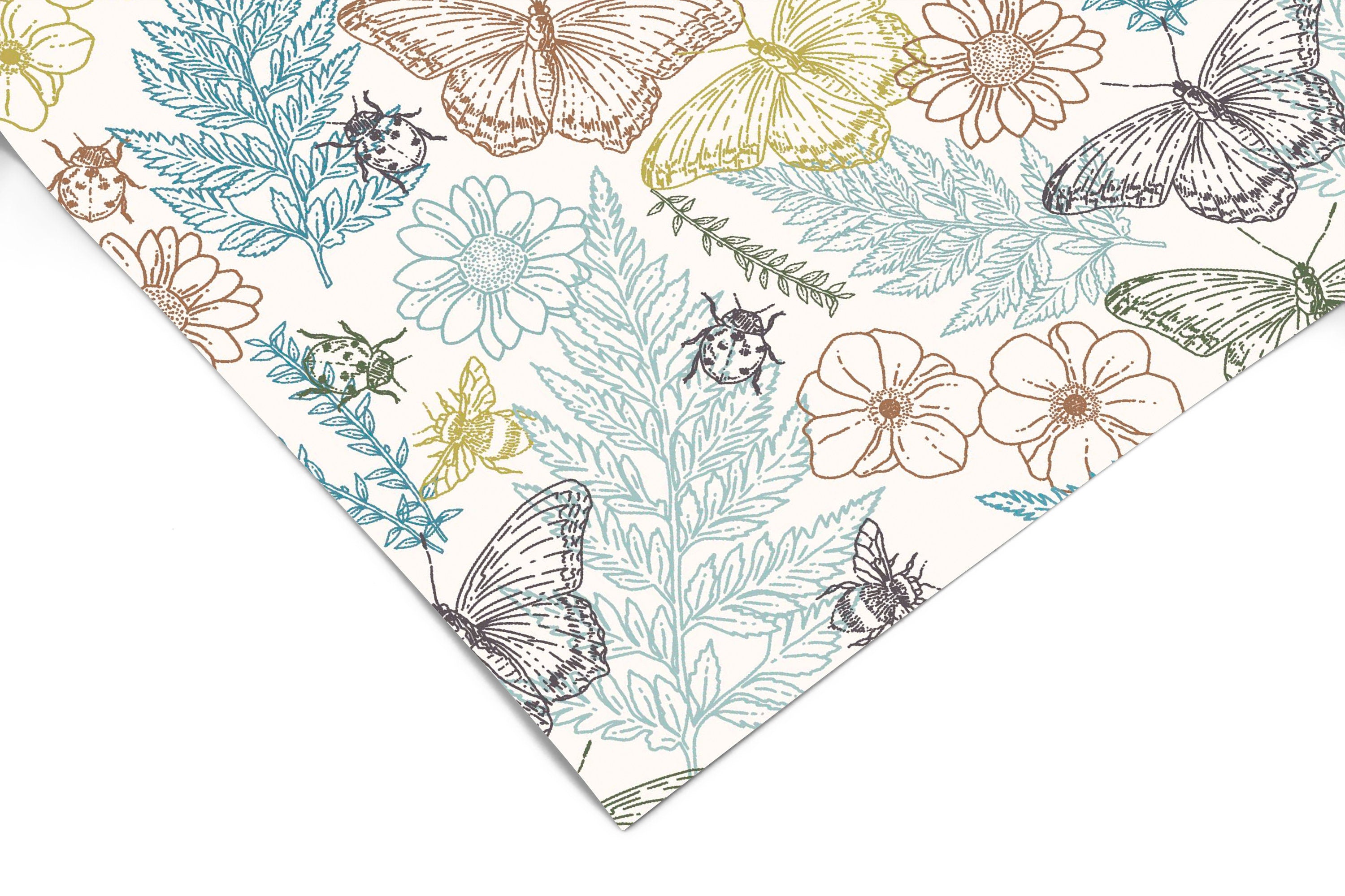 Colorful Floral Outline Contact Paper | Peel And Stick Wallpaper | Removable Wallpaper | Shelf Liner Drawer Liner Peel and Stick Paper 1113