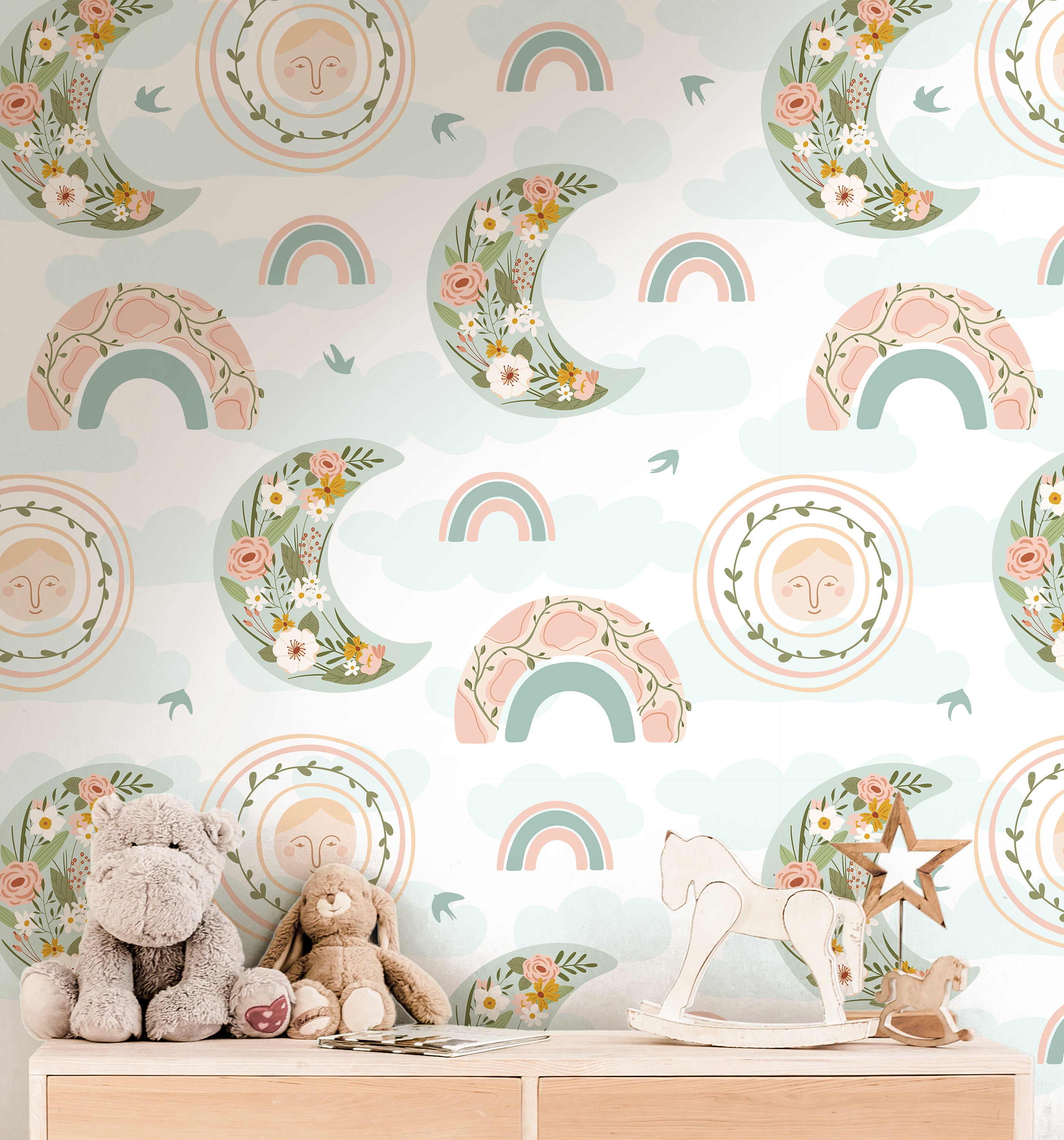Boho Rainbow Wallpaper | Girls Nursery Wallpaper | Kids Wallpaper | Childrens Wallpaper | Peel Stick Wallpaper | Removable Wallpaper | 3783 - JamesAndColors