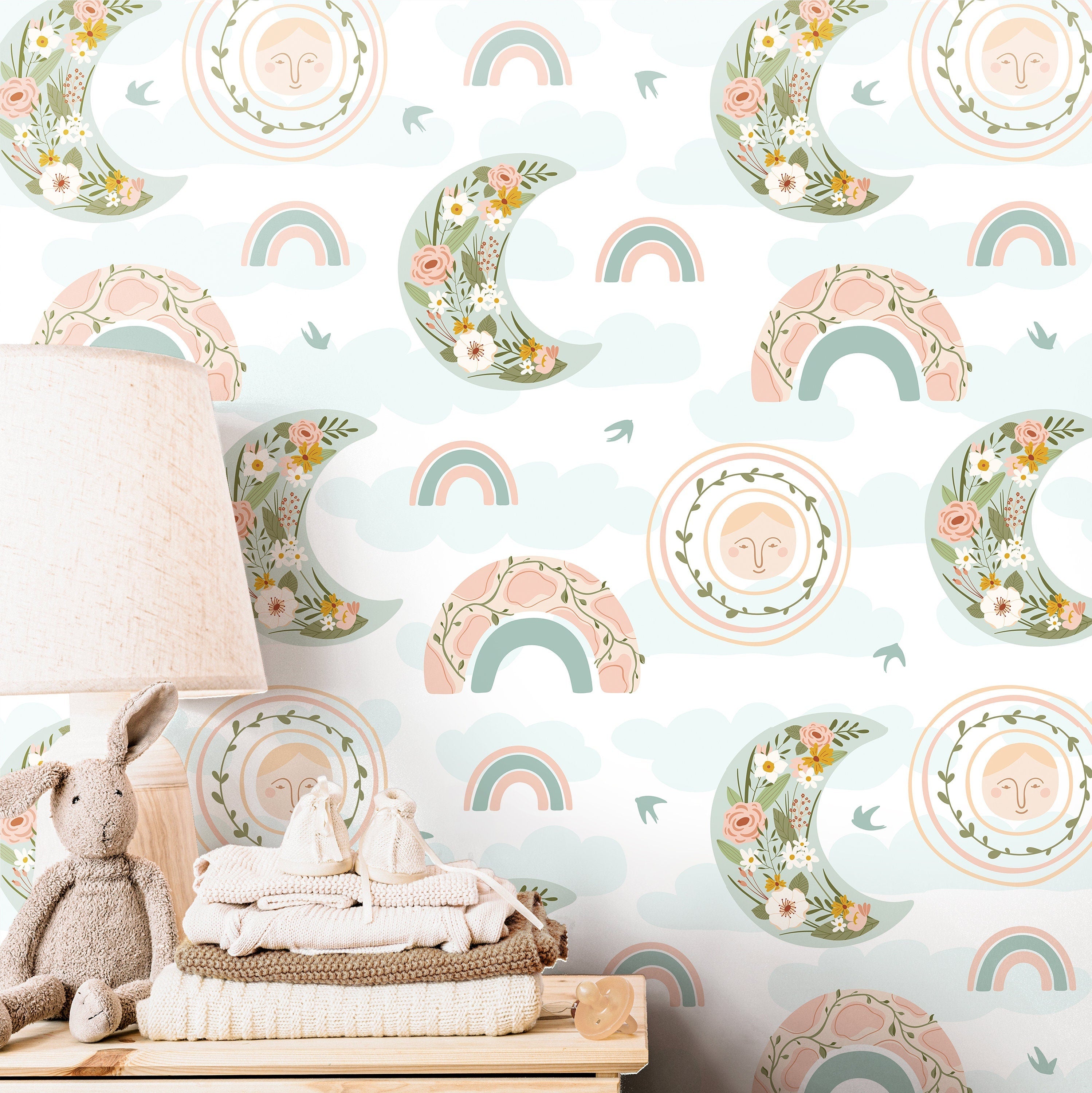 Boho Rainbow Wallpaper | Girls Nursery Wallpaper | Kids Wallpaper | Childrens Wallpaper | Peel Stick Wallpaper | Removable Wallpaper | 3783 - JamesAndColors