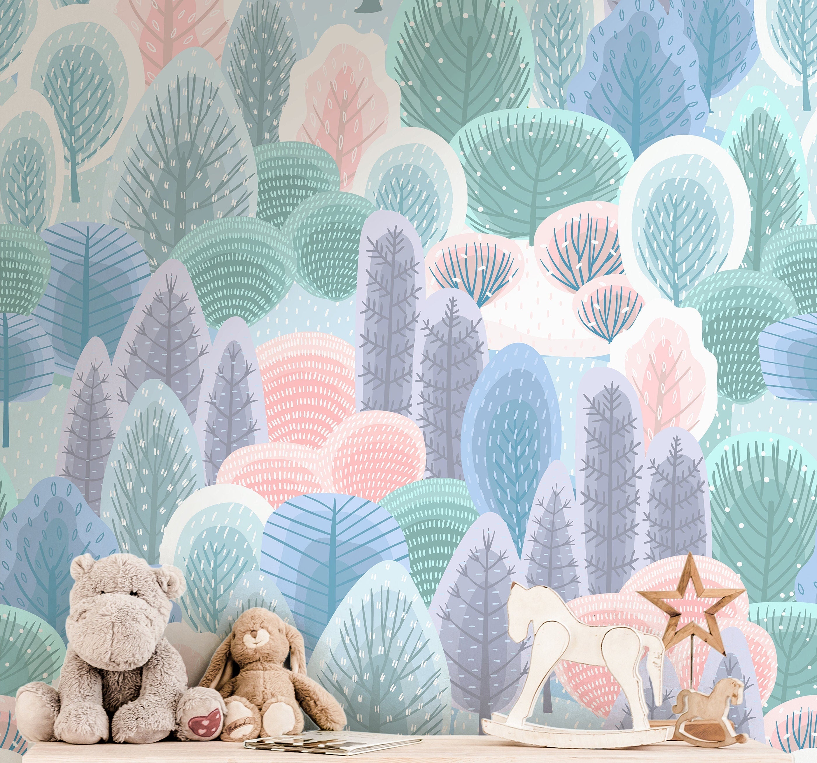 Pastel Forest Wallpaper | Girls Nursery Wallpaper | Kids Wallpaper | Childrens Wallpaper | Peel Stick Wallpaper | Removable Wallpaper | 3795 - JamesAndColors