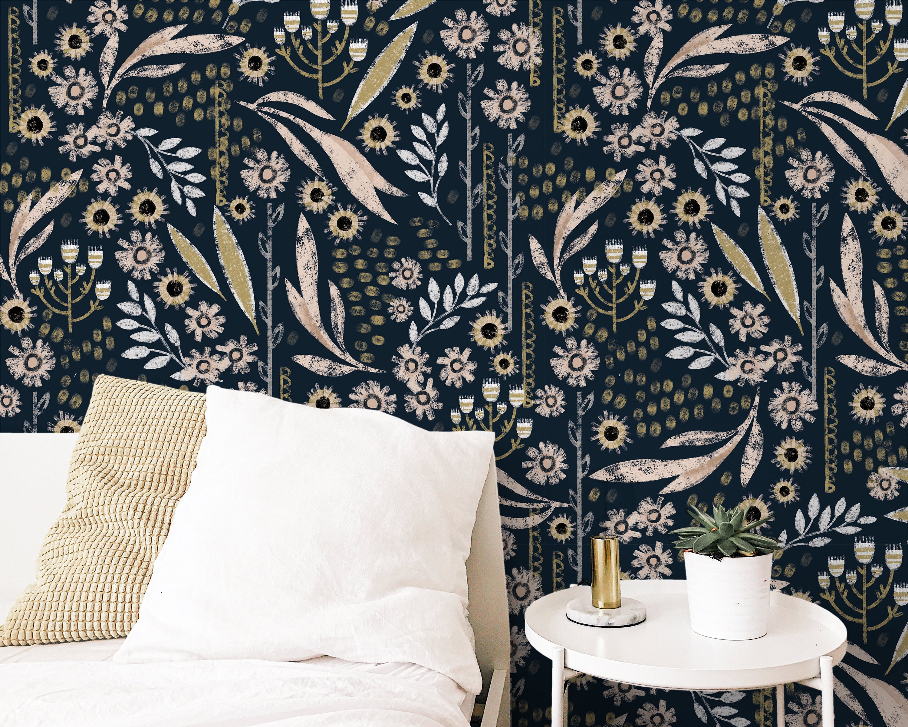 Dark Boho Floral Wallpaper Peel and Stick Wallpaper Removable Wallpaper Wall Decor Home Decor Wall Art Printable Wall Art Room Decor 3675 - JamesAndColors