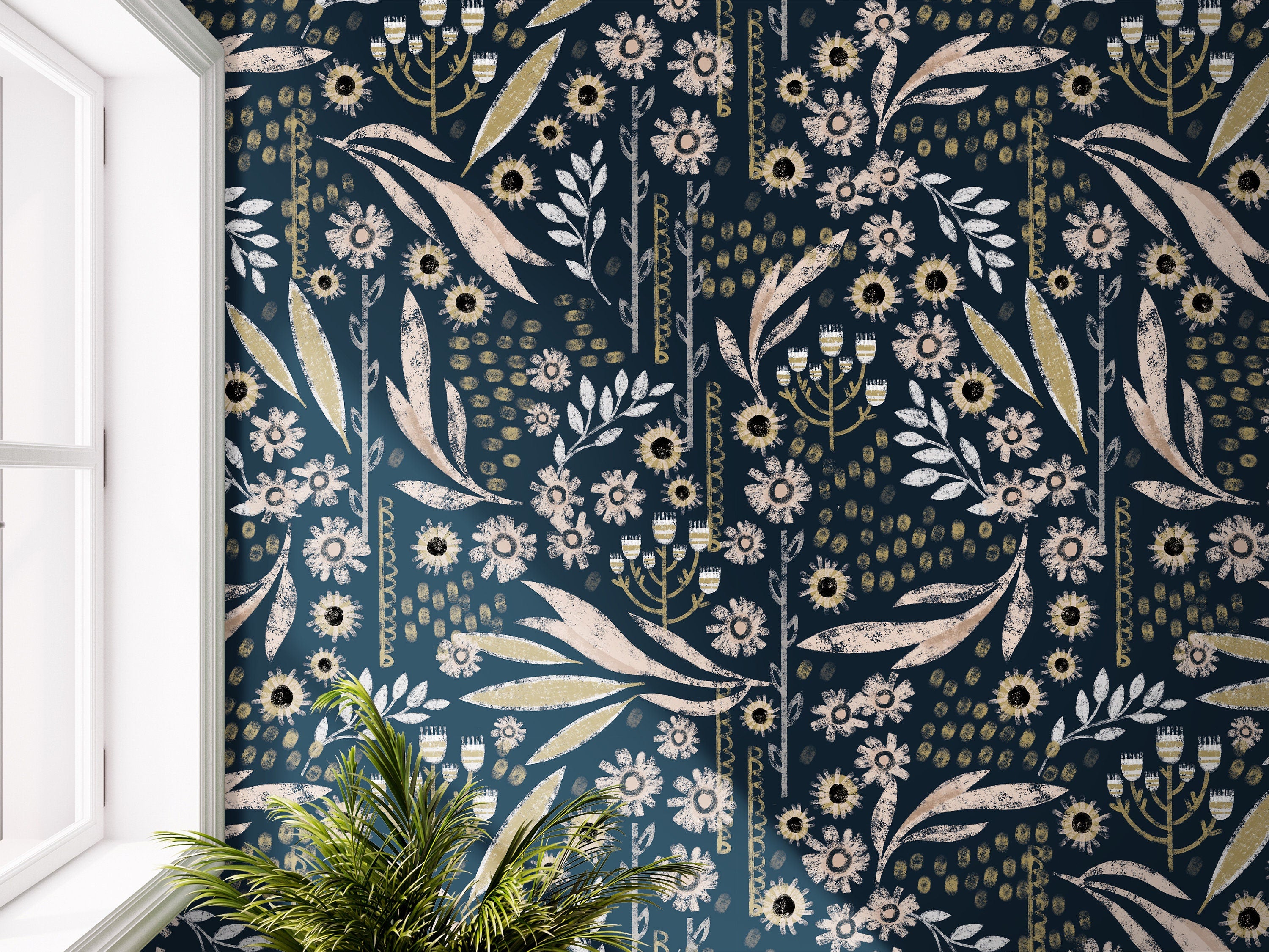 Dark Boho Floral Wallpaper Peel and Stick Wallpaper Removable Wallpaper Wall Decor Home Decor Wall Art Printable Wall Art Room Decor 3675 - JamesAndColors