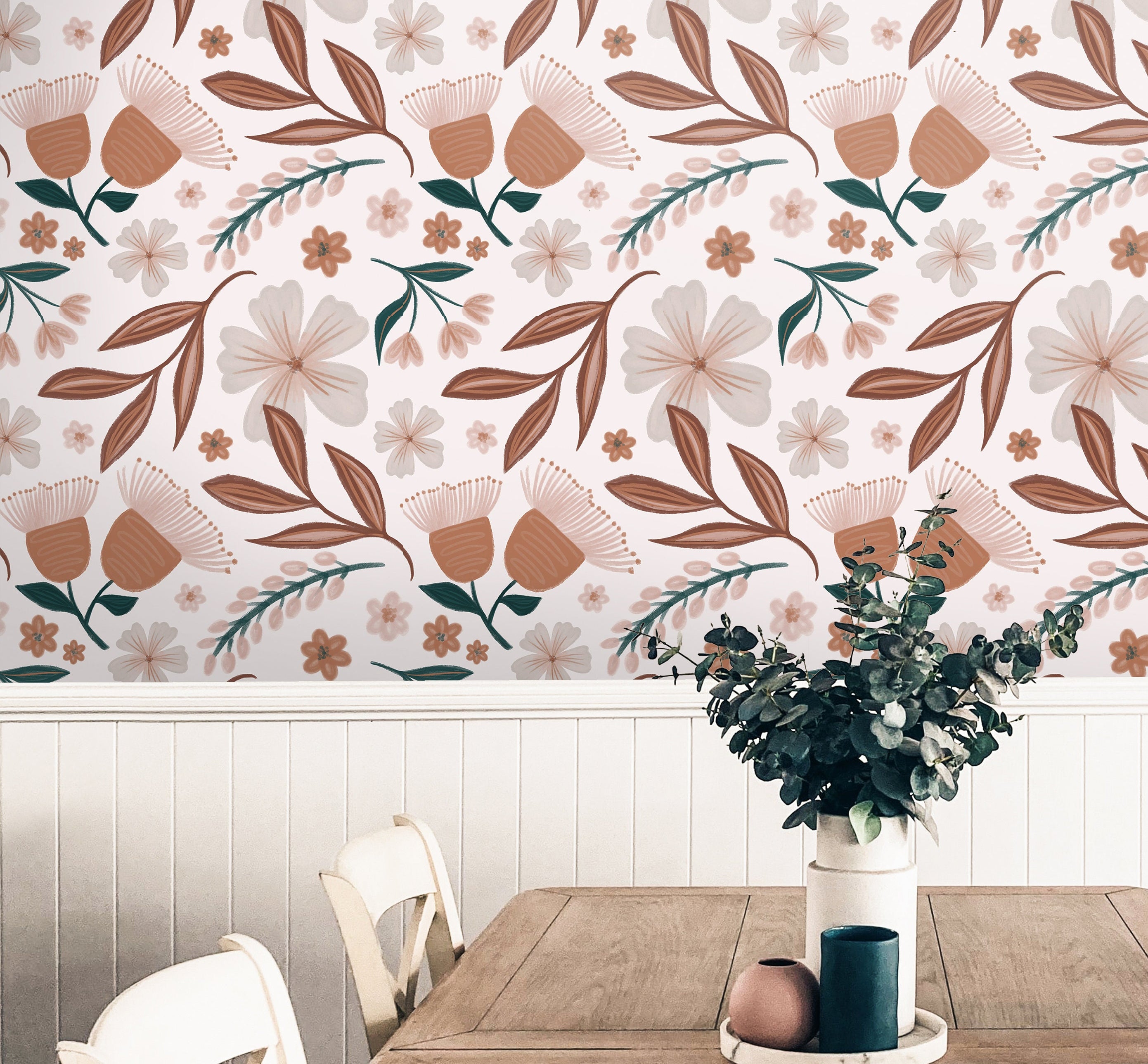 Pink Boho Floral Wallpaper Peel and Stick Wallpaper Removable Wallpaper Wall Decor Home Decor Wall Art Printable Wall Art Room Decor 3677 - JamesAndColors