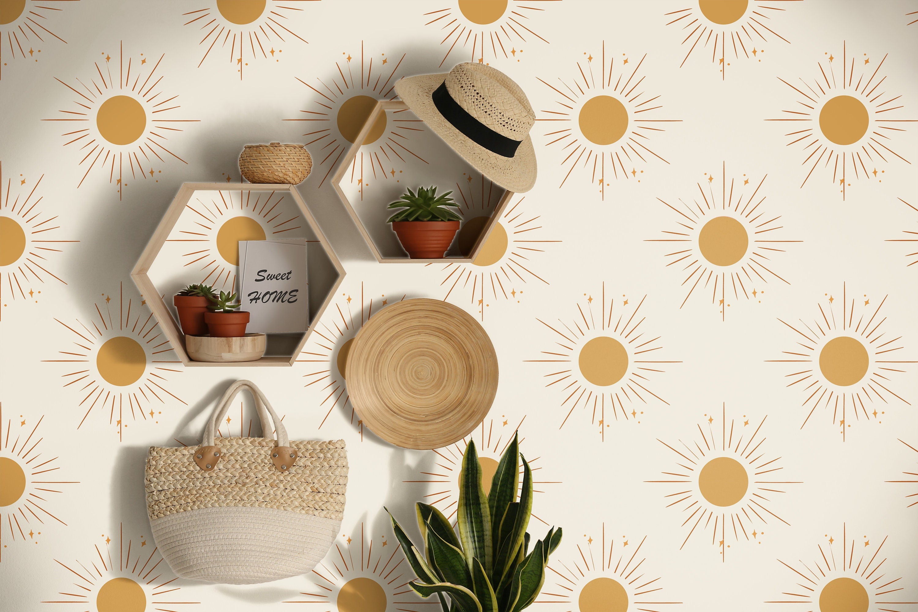 Boho Sun Wallpaper Peel and Stick Wallpaper Removable Wallpaper Wall Decor Home Decor Wall Art Printable Wall Art Room Decor 3689 - JamesAndColors