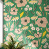 Green Pink Floral Wallpaper | Removable Wallpaper | Peel And Stick Wallpaper | Adhesive Wallpaper | Wall Paper Peel Stick Wall Mural 2307 - JamesAndColors