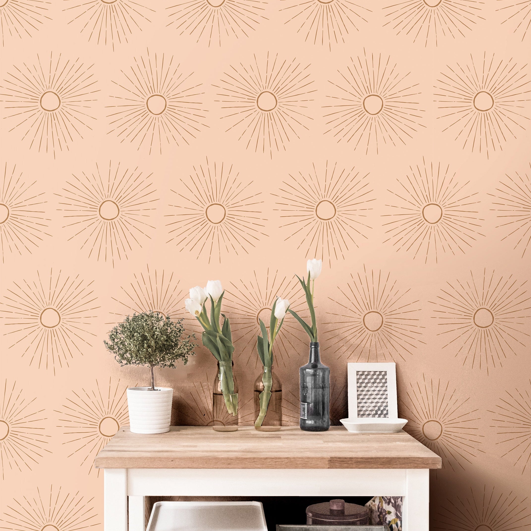 Wallpaper Peel and Stick Wallpaper Boho Golden Sun Soft Pink Neutral Removable Wallpaper Wall Decor Home Decor Wall Art Room Decor 3811 - JamesAndColors