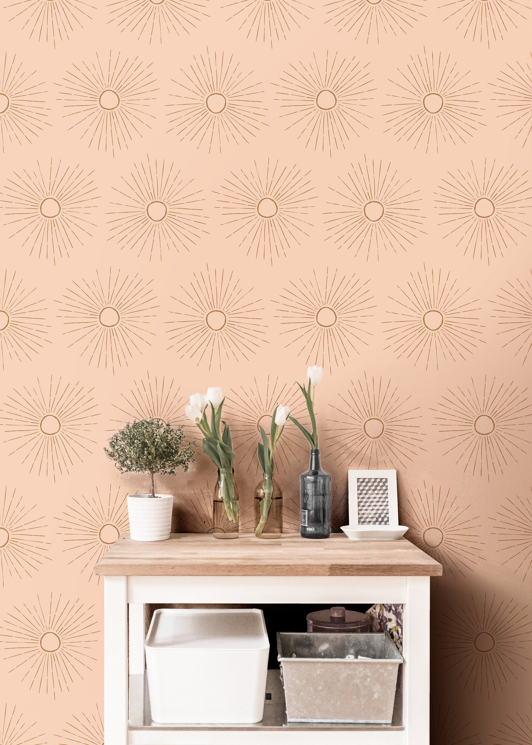 Wallpaper Peel and Stick Wallpaper Boho Golden Sun Soft Pink Neutral Removable Wallpaper Wall Decor Home Decor Wall Art Room Decor 3811 - JamesAndColors