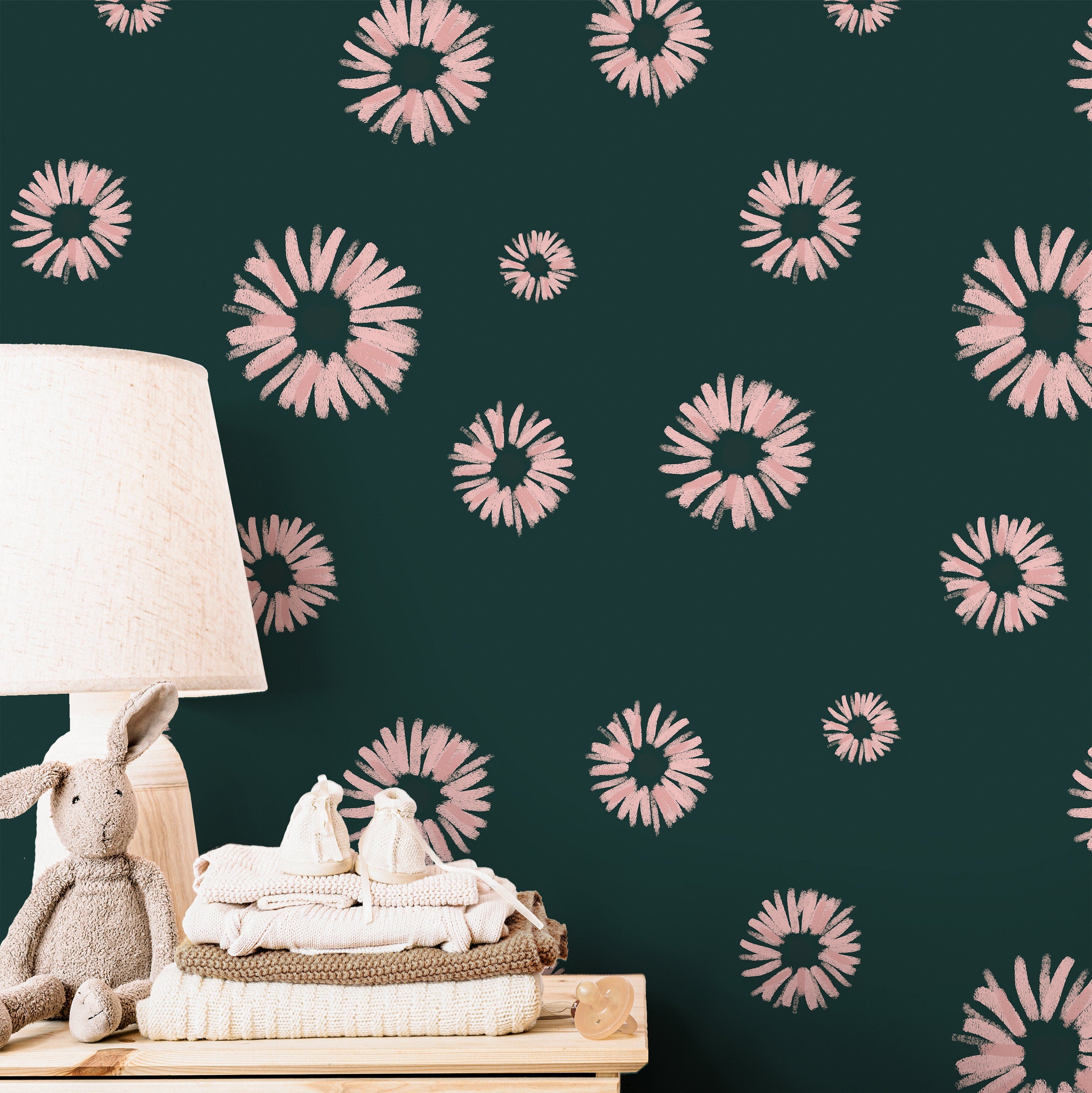 Flower Burst Wallpaper | Girls Nursery Wallpaper | Kids Wallpaper | Childrens Wallpaper | Peel Stick Wallpaper | Removable Wallpaper | 3544 - JamesAndColors