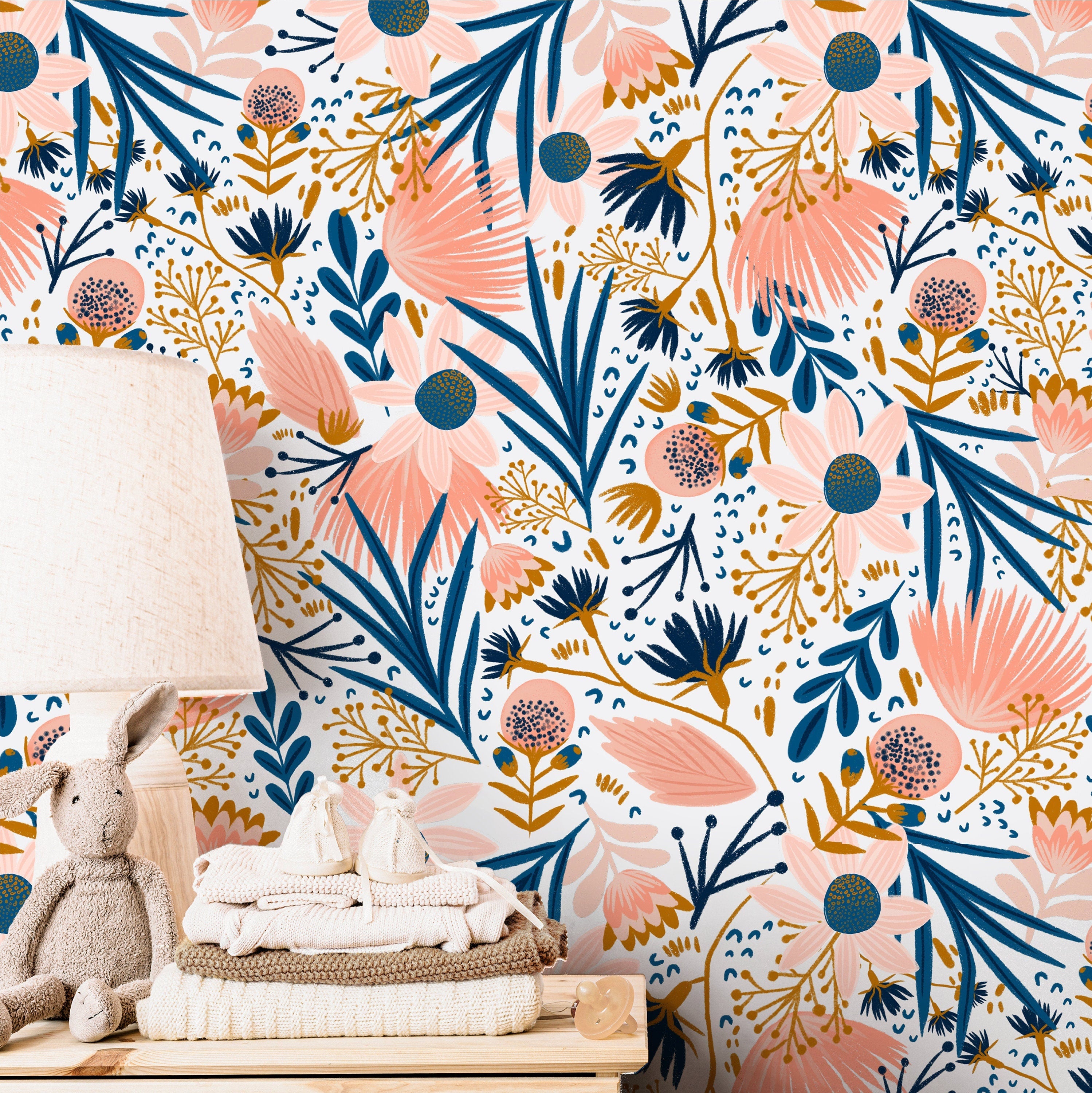 Pink Floral Wallpaper | Girls Nursery Wallpaper | Kids Wallpaper | Childrens Wallpaper | Peel Stick Wallpaper | Removable Wallpaper | 3574 - JamesAndColors