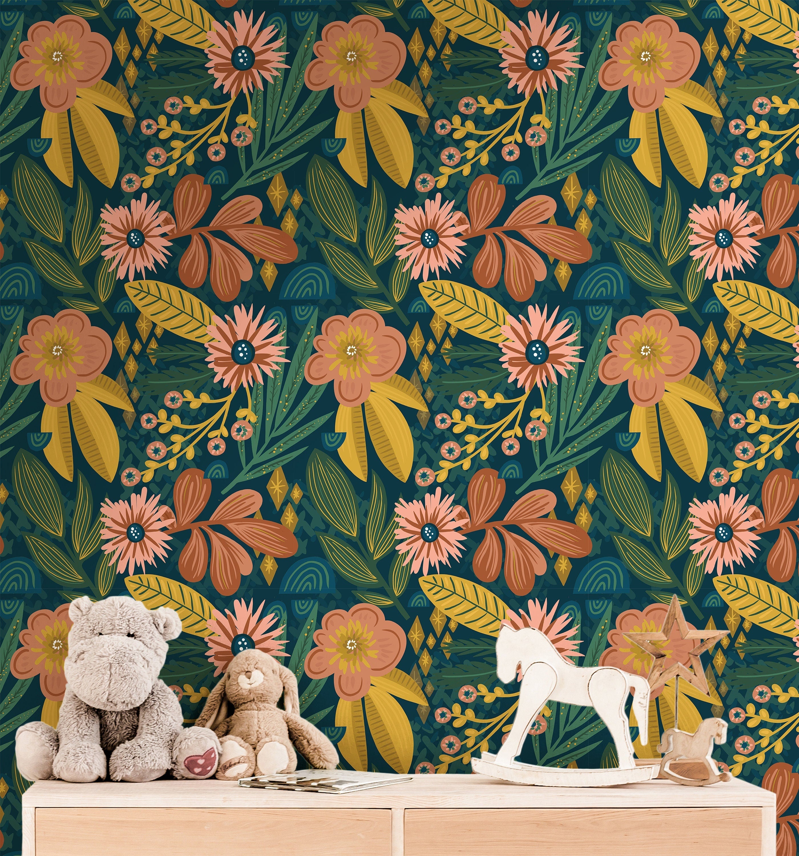 Tropical Floral Wallpaper | Girls Nursery Wallpaper | Kids Wallpaper | Childrens Wallpaper | Peel Stick Wallpaper | Removable Wallpaper 3546 - JamesAndColors