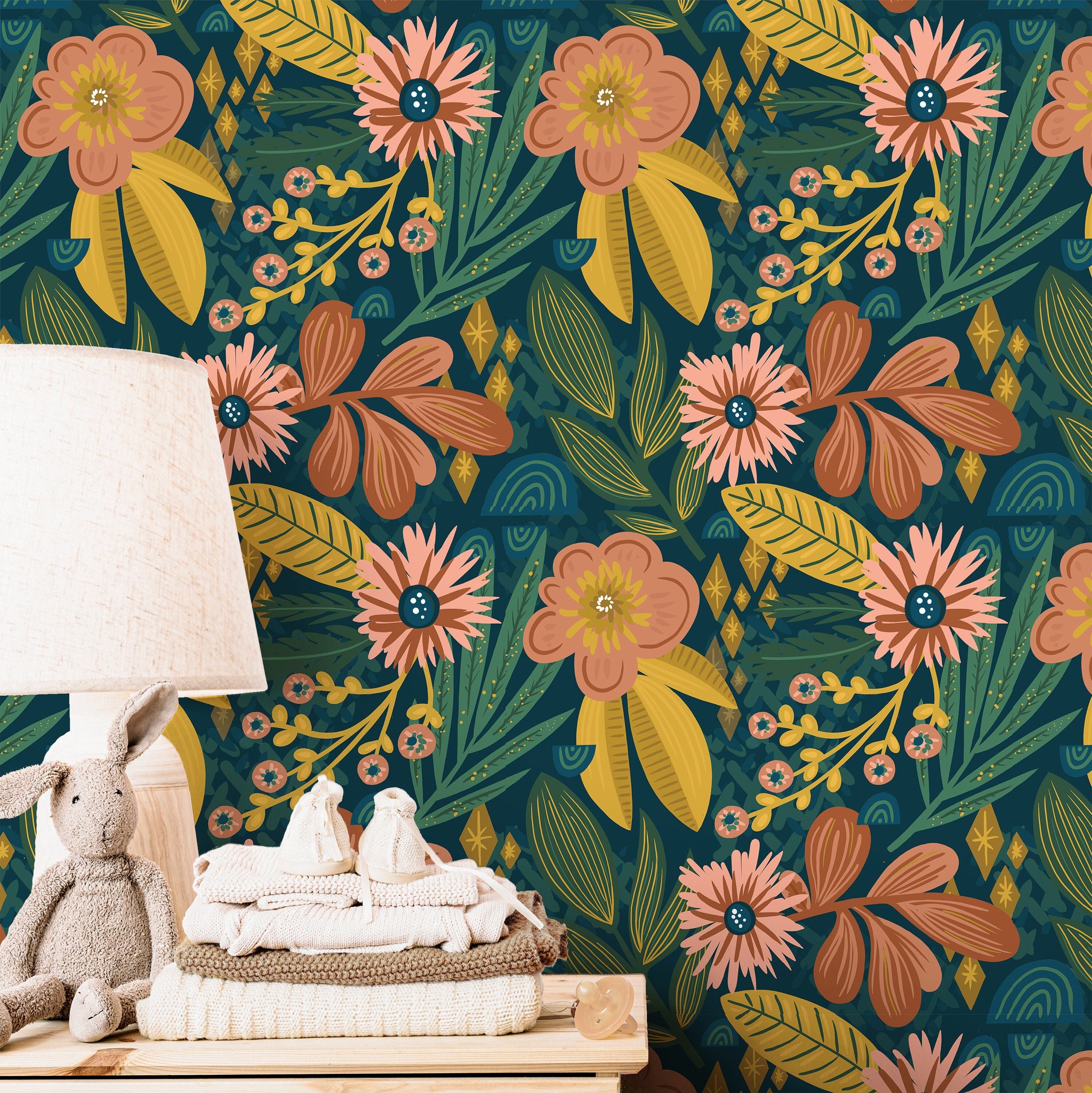 Tropical Floral Wallpaper | Girls Nursery Wallpaper | Kids Wallpaper | Childrens Wallpaper | Peel Stick Wallpaper | Removable Wallpaper 3546 - JamesAndColors