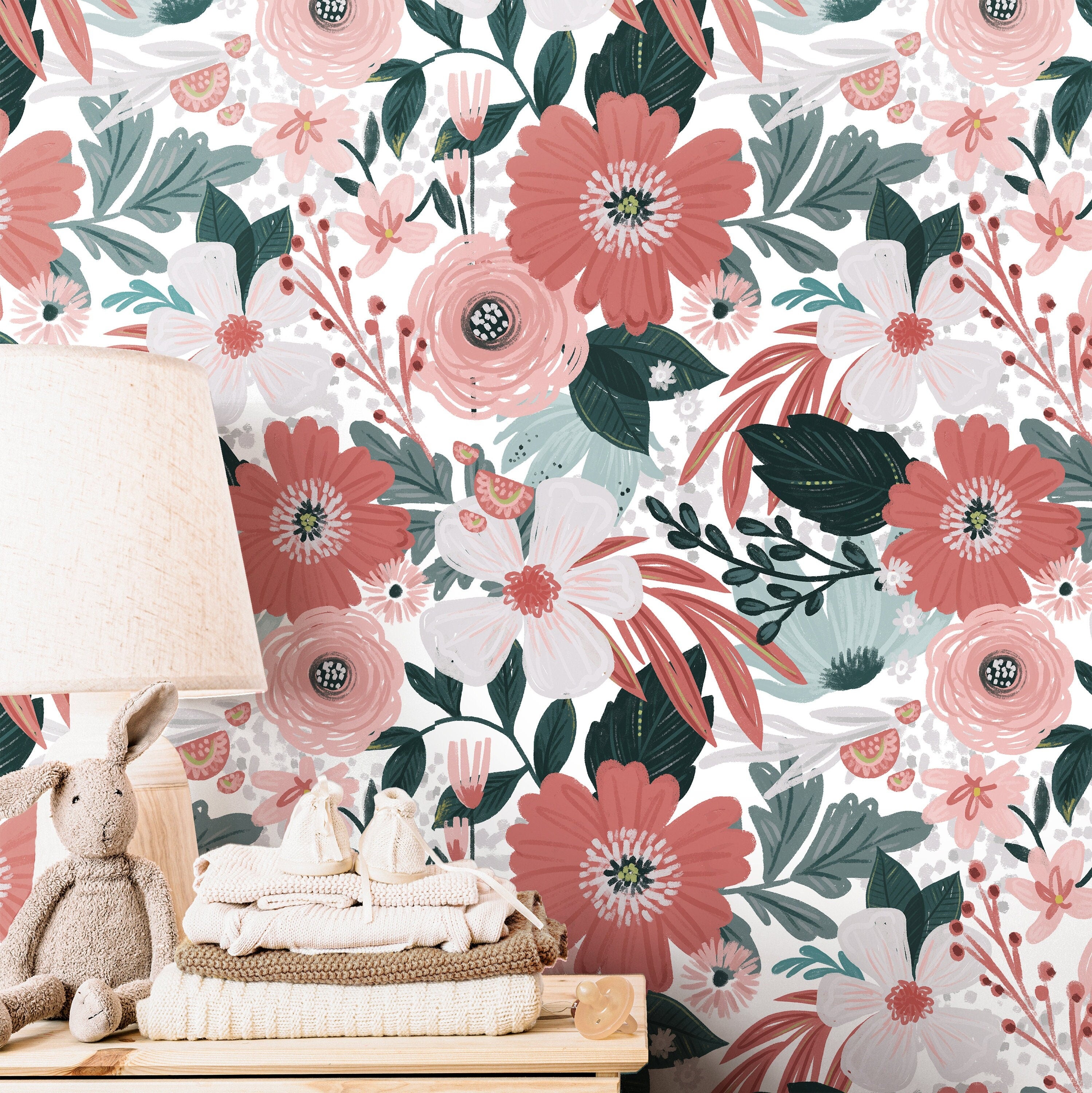Tropical Floral Wallpaper | Girls Nursery Wallpaper | Kids Wallpaper | Childrens Wallpaper | Peel Stick Wallpaper | Removable Wallpaper 3545 - JamesAndColors