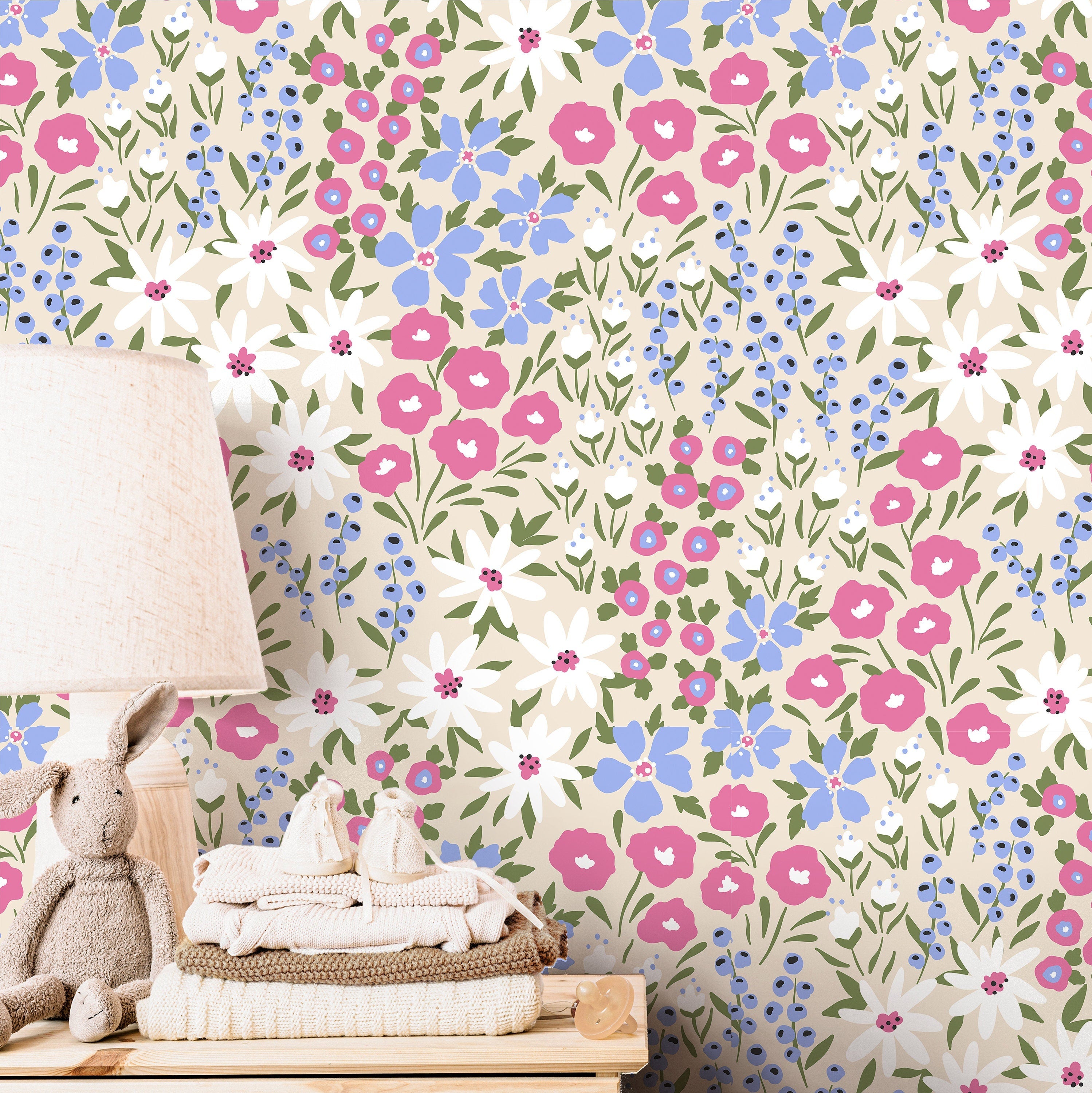 Floral Meadow Wallpaper | Girls Nursery Wallpaper | Kids Wallpaper | Childrens Wallpaper | Peel Stick Wallpaper | Removable Wallpaper | 3559 - JamesAndColors