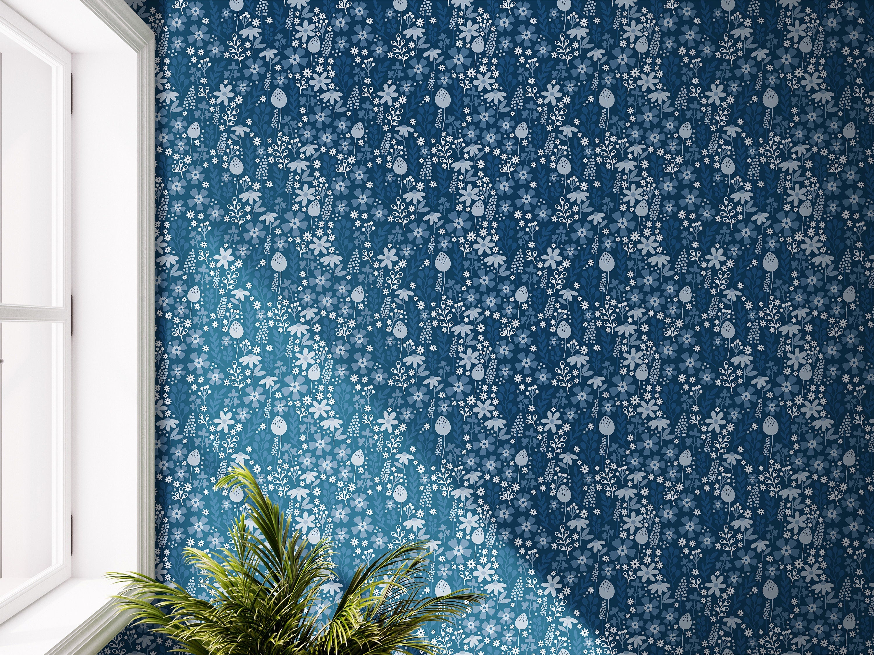 Busy Blue Floral Wallpaper Peel and Stick Wallpaper Removable Wallpaper Wall Decor Home Decor Wall Art Printable Wall Art Room Decor 3697 - JamesAndColors