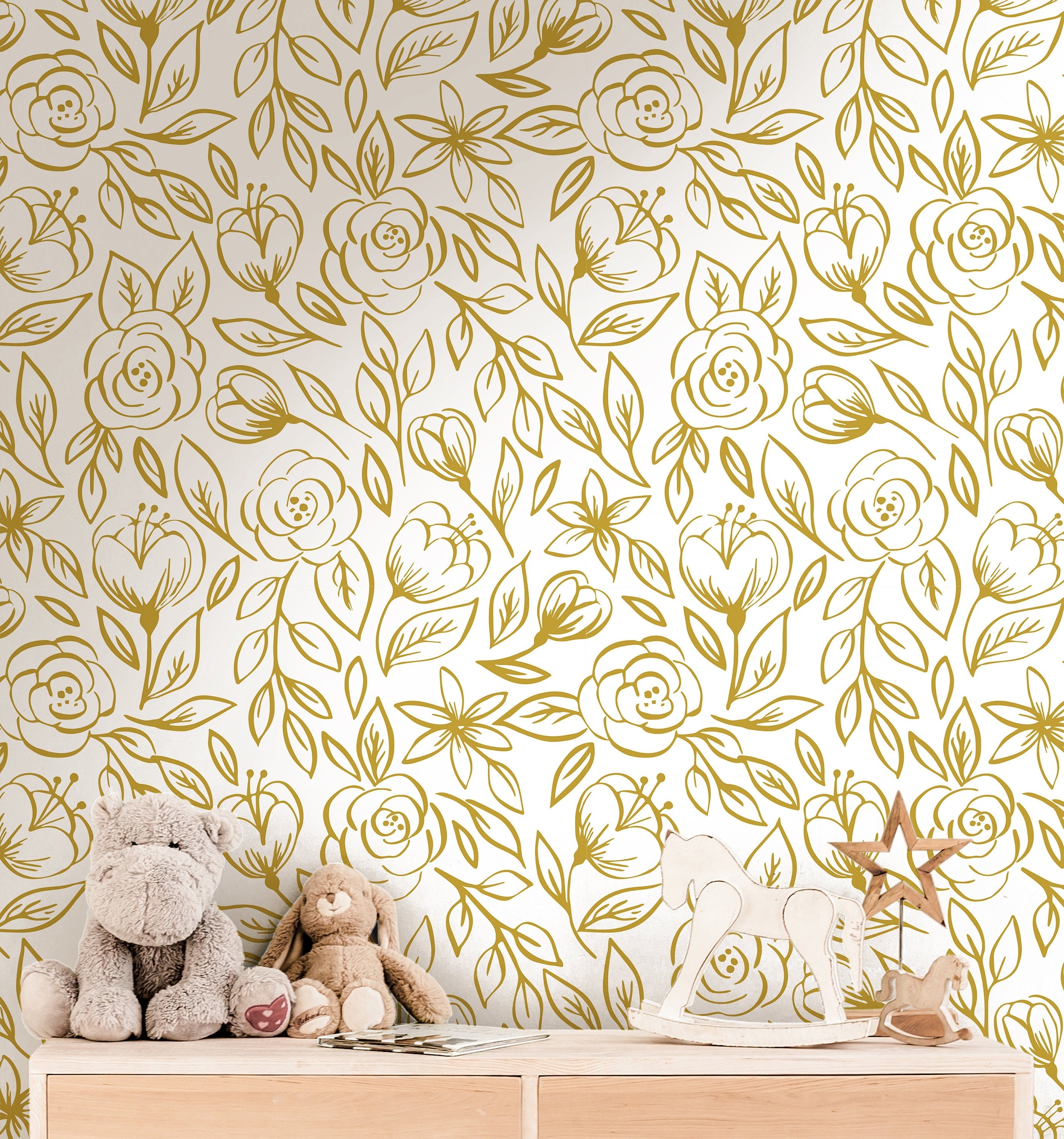 Golden Rose Wallpaper | Girls Nursery Wallpaper | Kids Wallpaper | Childrens Wallpaper | Peel Stick Wallpaper | Removable Wallpaper | 3567 - JamesAndColors