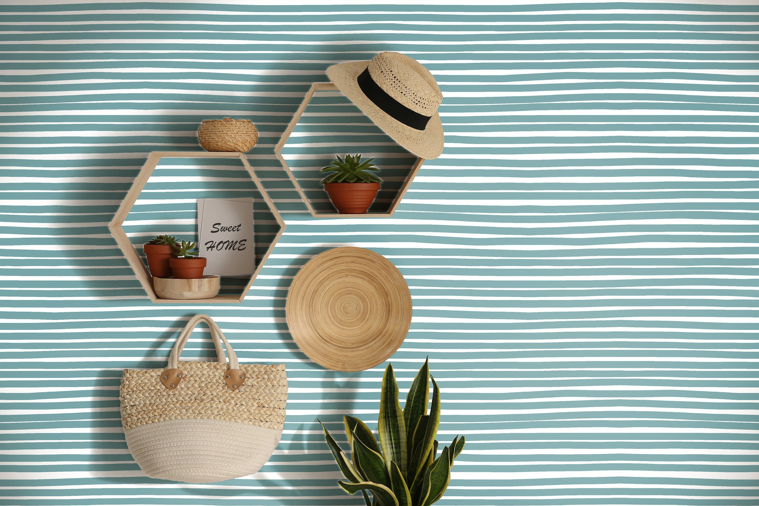 Teal Drawn Line Wallpaper | Removable Wallpaper | Peel And Stick Wallpaper | Adhesive Wallpaper | Wall Paper Peel And Stick Wall Mural 2312 - JamesAndColors