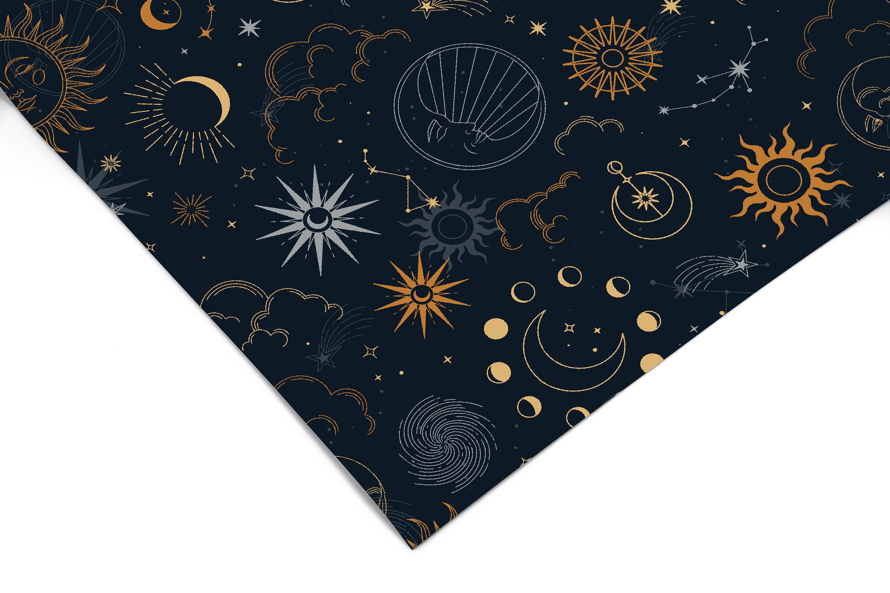 Dark Sun Moon Gold Contact Paper | Peel And Stick Wallpaper | Removable Wallpaper | Shelf Liner | Drawer Liner Peel and Stick Paper 1136 - JamesAndColors