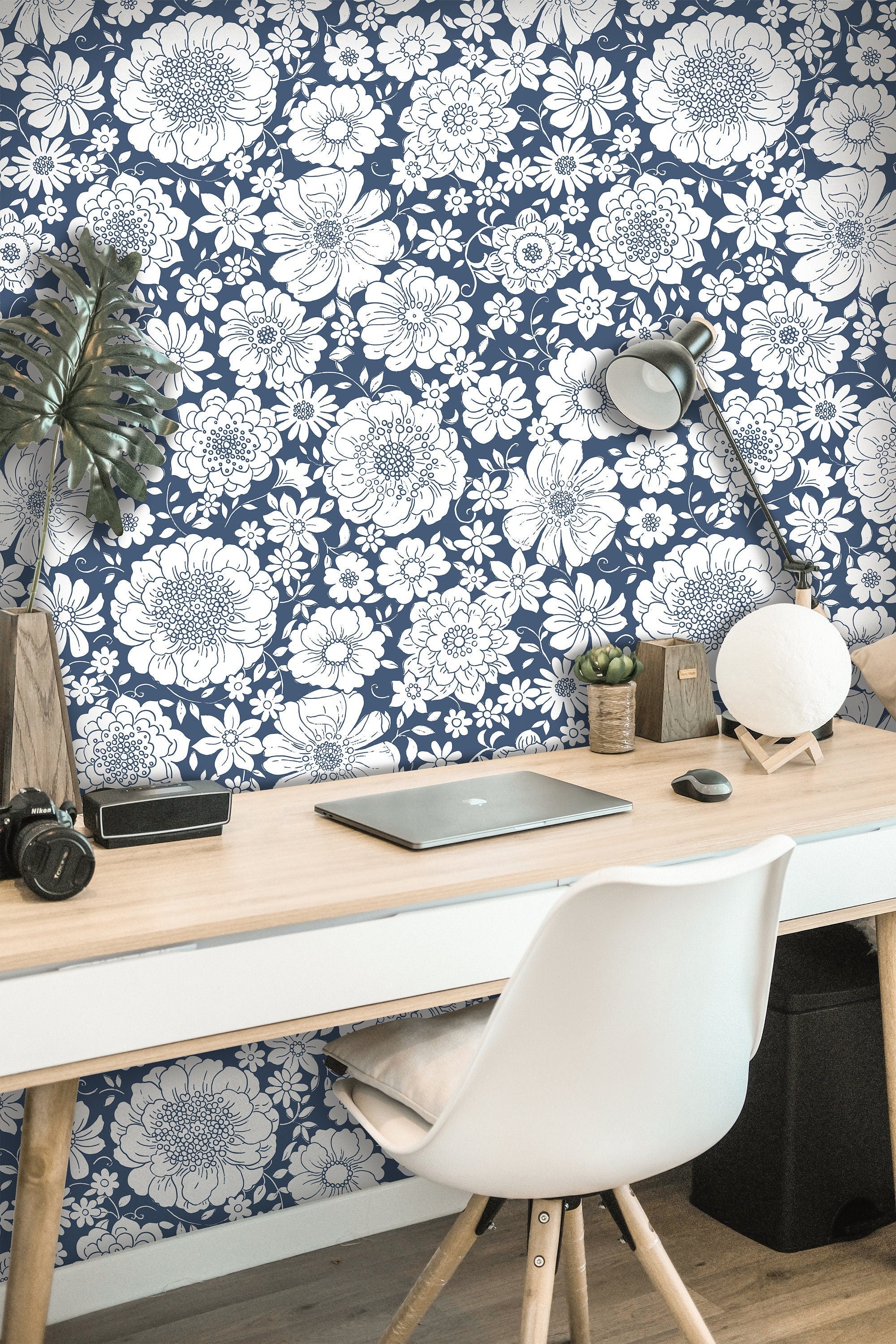 Wallpaper Peel and Stick Wallpaper Blue and White Stamped Floral Removable  Wallpaper Wall Decor Home Decor Wall Art Room Decor 3744, image size:2000x3000
