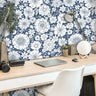 Wallpaper Peel and Stick Wallpaper Blue and White Stamped Floral Removable Wallpaper Wall Decor Home Decor Wall Art Room Decor 3744 - JamesAndColors