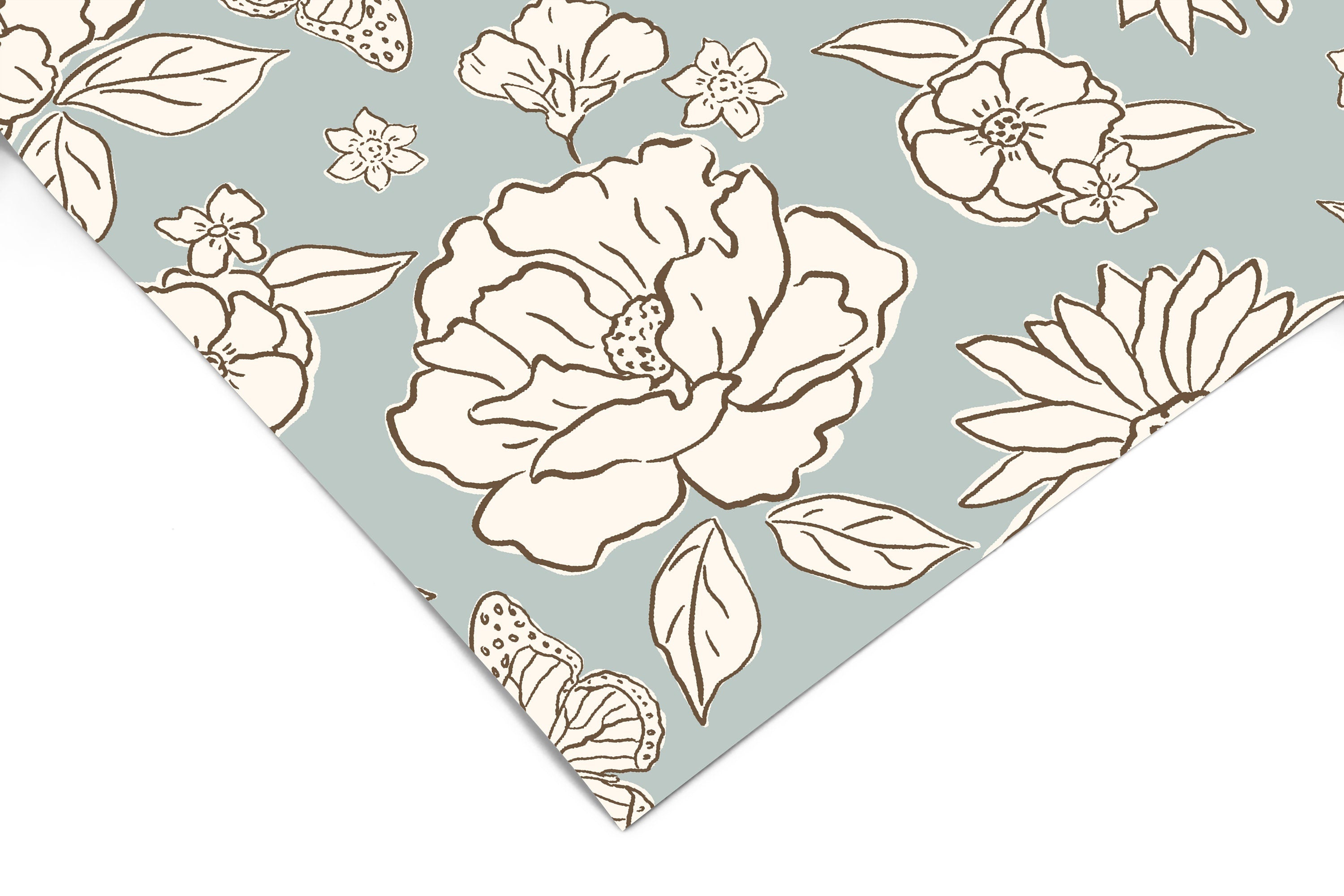Wallpaper Peel and Stick Wallpaper Muted Blue and Cream Floral Outline Removable Wallpaper Wall Decor Home Decor Wall Art Room Decor 3746 - JamesAndColors