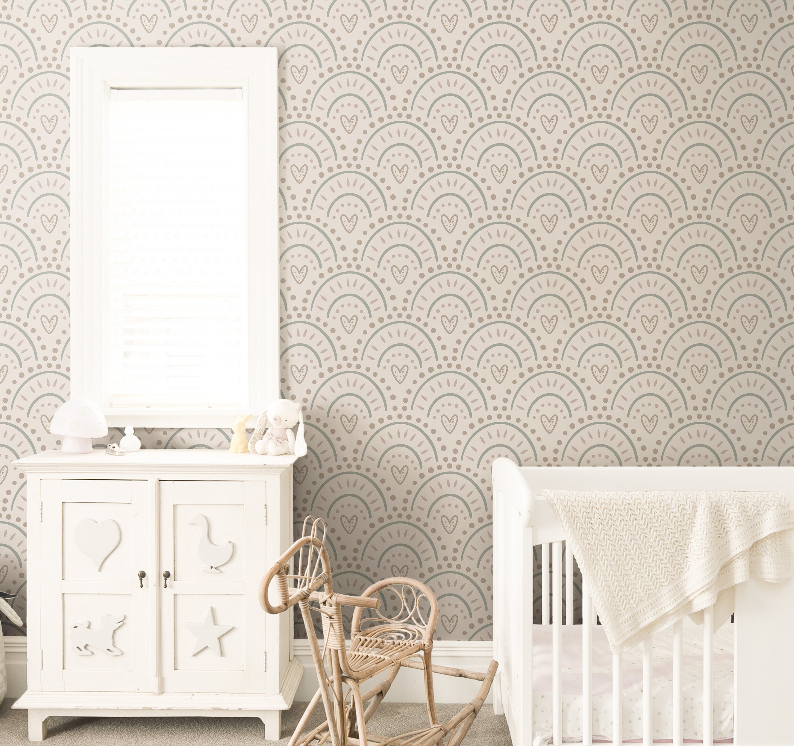 Boho Hearts Wallpaper | Girls Nursery Wallpaper | Kids Wallpaper | Childrens Wallpaper | Peel Stick Wallpaper | Removable Wallpaper | 3826 - JamesAndColors