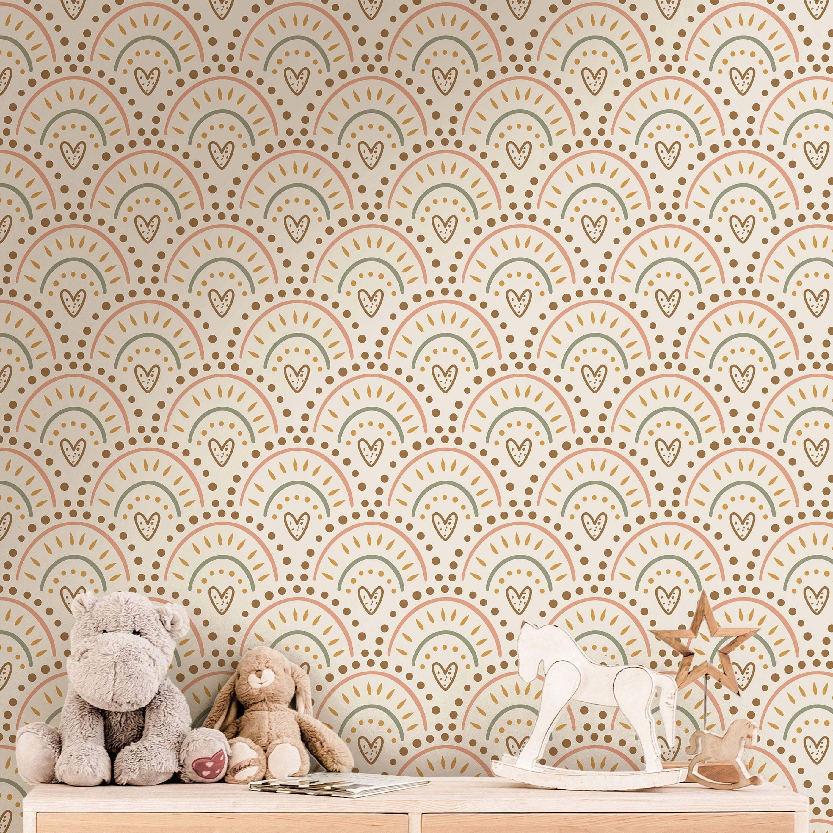 Boho Hearts Wallpaper | Girls Nursery Wallpaper | Kids Wallpaper | Childrens Wallpaper | Peel Stick Wallpaper | Removable Wallpaper | 3823 - JamesAndColors