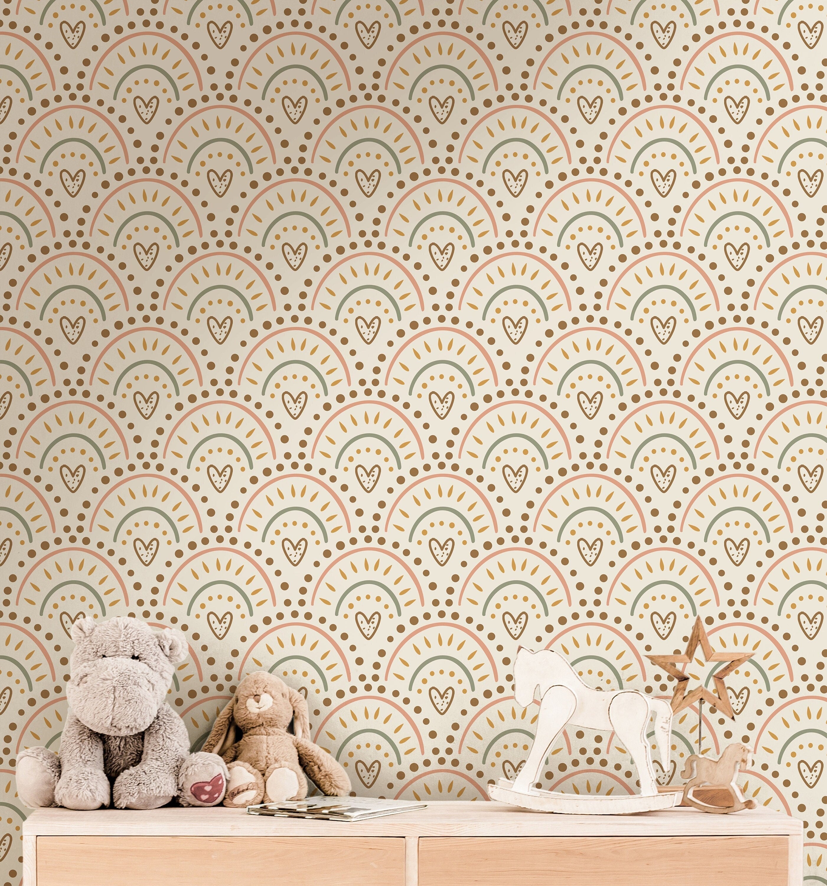 Boho Hearts Wallpaper | Girls Nursery Wallpaper | Kids Wallpaper | Childrens Wallpaper | Peel Stick Wallpaper | Removable Wallpaper | 3823 - JamesAndColors