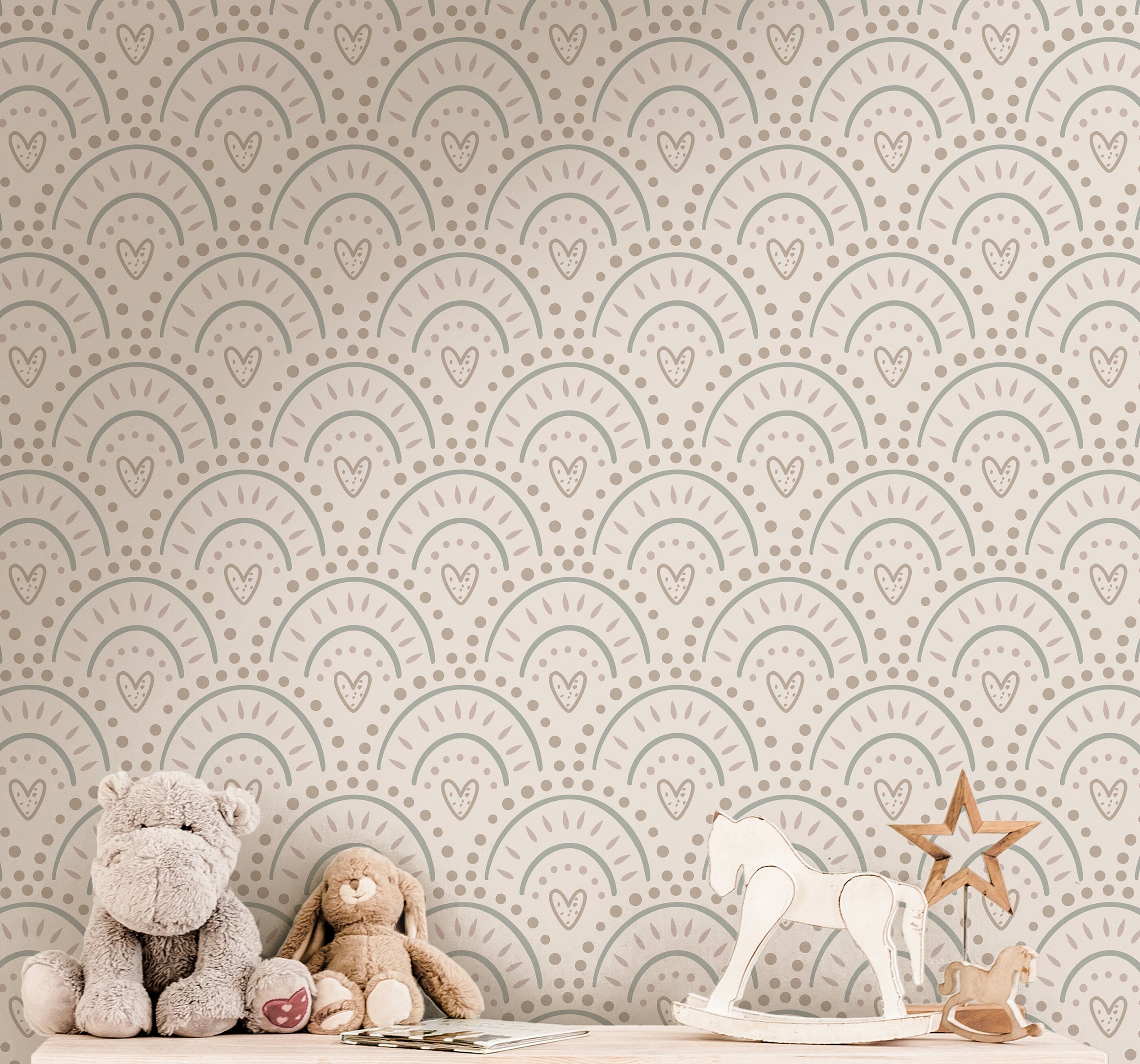 Boho Hearts Wallpaper | Girls Nursery Wallpaper | Kids Wallpaper | Childrens Wallpaper | Peel Stick Wallpaper | Removable Wallpaper | 3826 - JamesAndColors