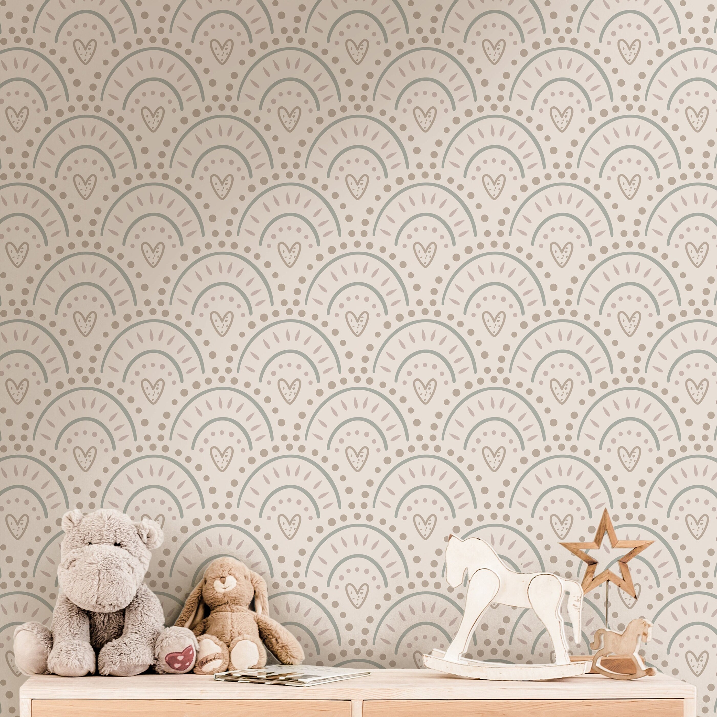 Boho Hearts Wallpaper | Girls Nursery Wallpaper | Kids Wallpaper | Childrens Wallpaper | Peel Stick Wallpaper | Removable Wallpaper | 3826 - JamesAndColors