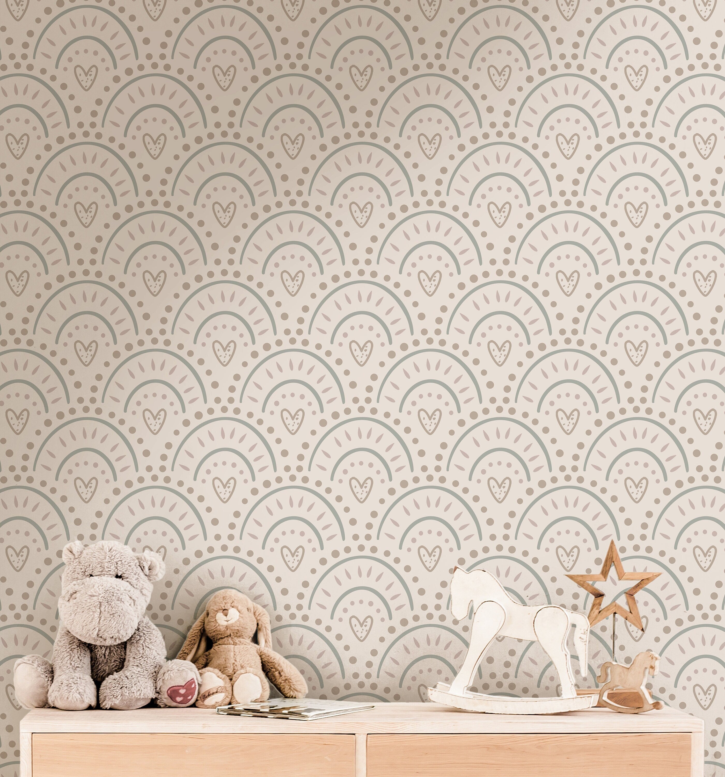 Boho Hearts Wallpaper | Girls Nursery Wallpaper | Kids Wallpaper | Childrens Wallpaper | Peel Stick Wallpaper | Removable Wallpaper | 3826 - JamesAndColors