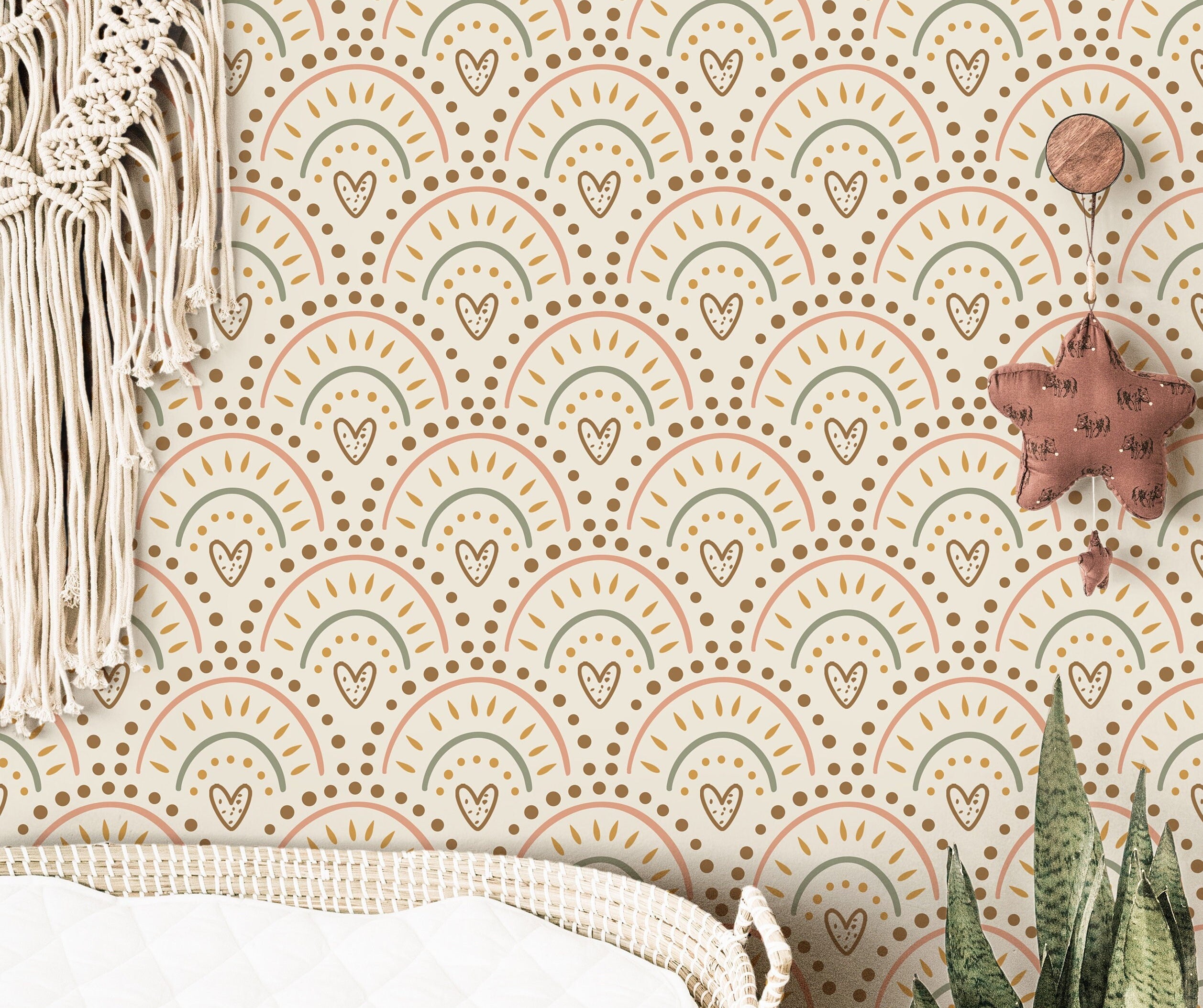 Boho Hearts Wallpaper | Girls Nursery Wallpaper | Kids Wallpaper | Childrens Wallpaper | Peel Stick Wallpaper | Removable Wallpaper | 3823 - JamesAndColors